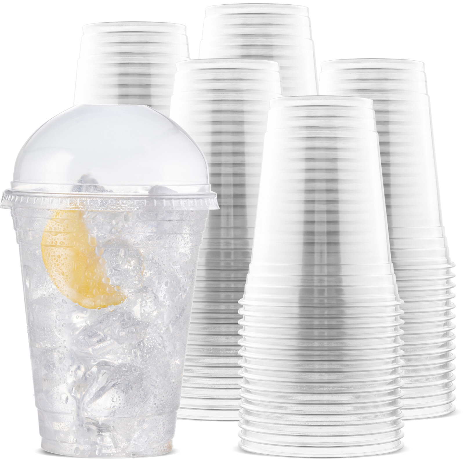 100 Clear 16 oz PET Cups with Dome Lids – Disposable for Smoothies & Treats