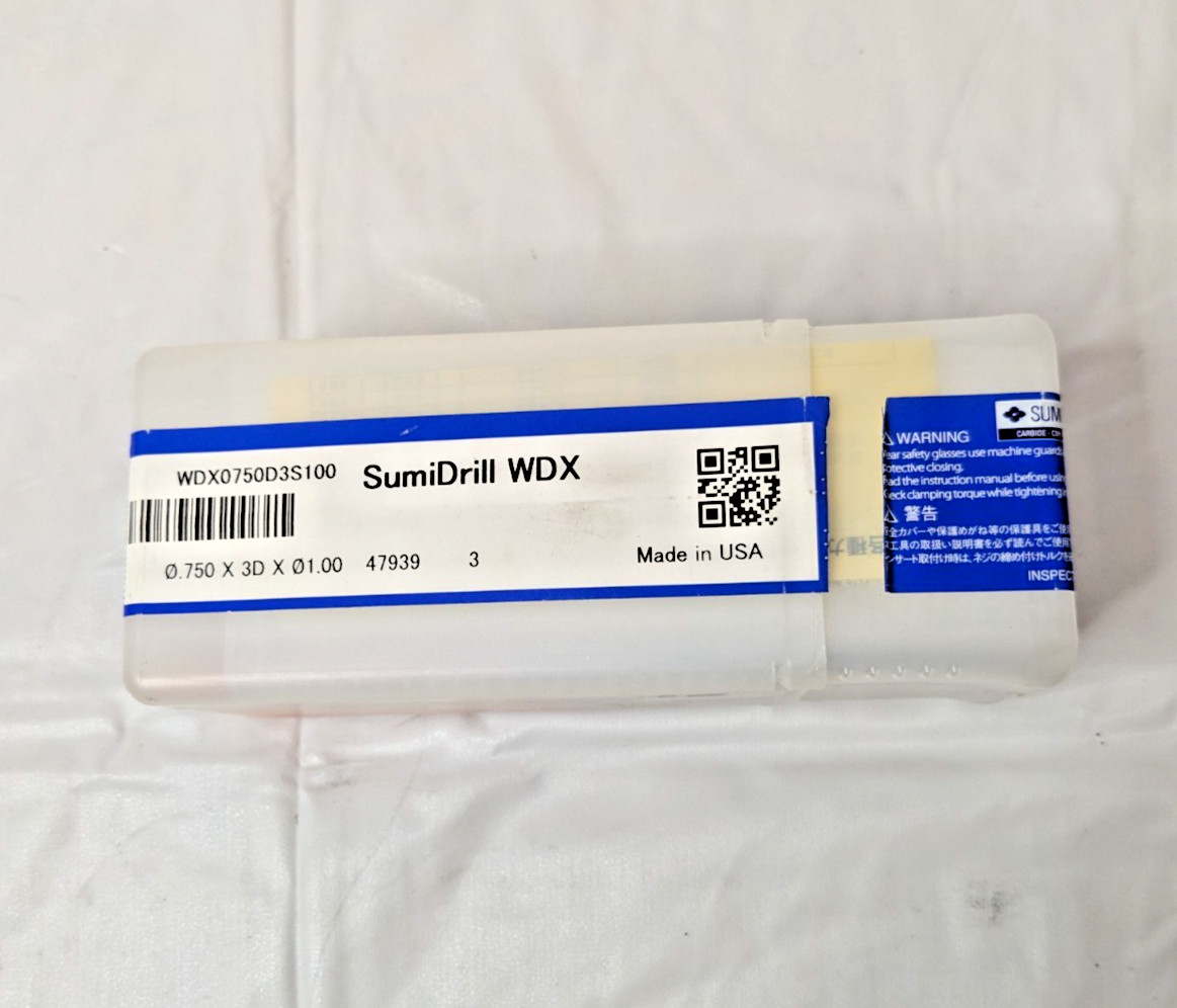 Sumitomo Indexable Insert Drill 3/4" Max Dia 3xD 1" SD WDX0750D3S100