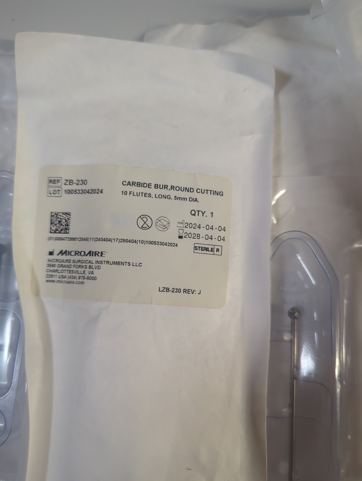 MICROAIRE Carbide Bur, # ZB-230 (4 Pack) Good Till 4/04/2028