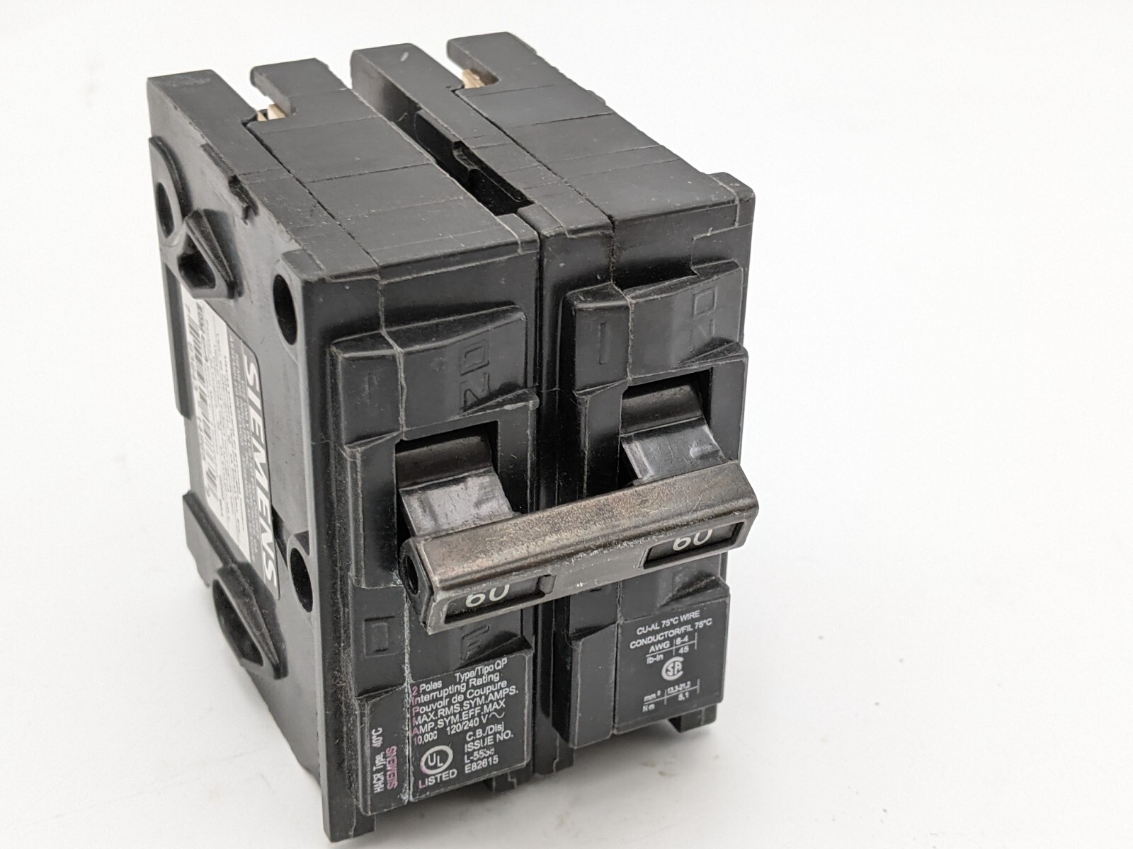 Siemens Q260 Plug-In Circuit Breaker 60A 240V 2P 1PH QP 60 AMP 240 Volt 2 Pole