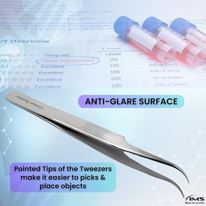 High Precision Stainless Steel Lab Tweezer/Forceps with Curved Tip 4.5″