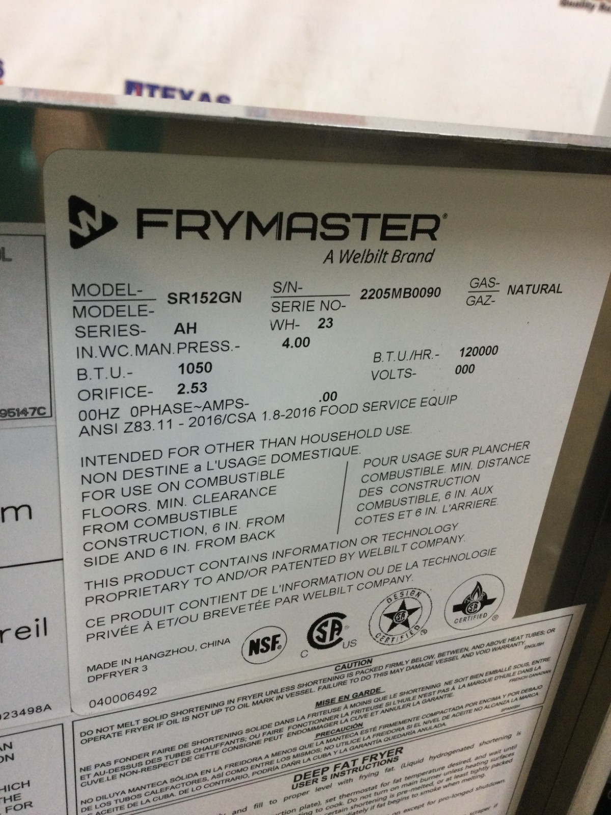 Dean Frymaster SR152GN Gas 50lbs Deep Fryer