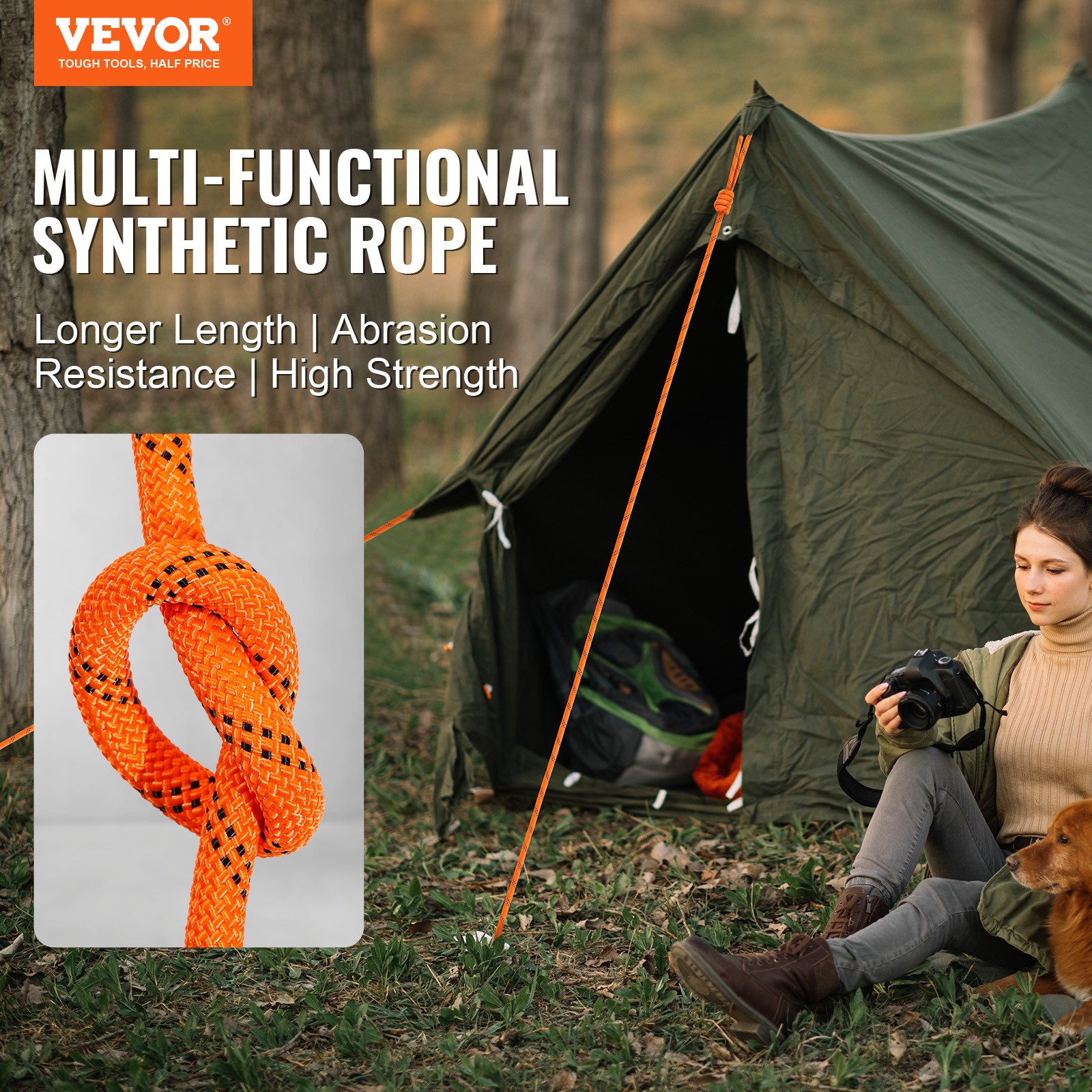 VEVOR Arborist Tree Climbing Rope Double Braid Polyester 3/8″ x 120′ 48-Strand