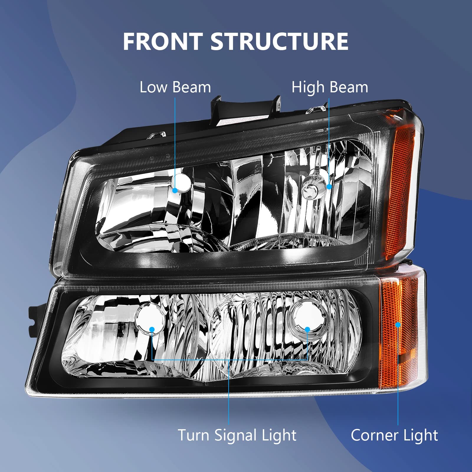 Headlight Assembly Set Fit for Chevrolet Avalanche 1500 2003-2006