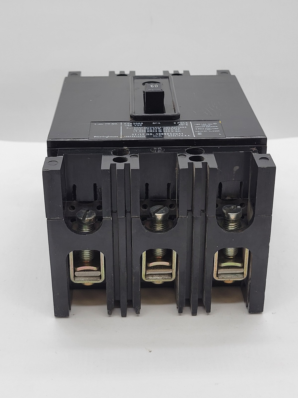 Westinghouse EHB3060 Bolt-On Circuit Breaker 60A 3P 3PH 480V 14KA EHB
