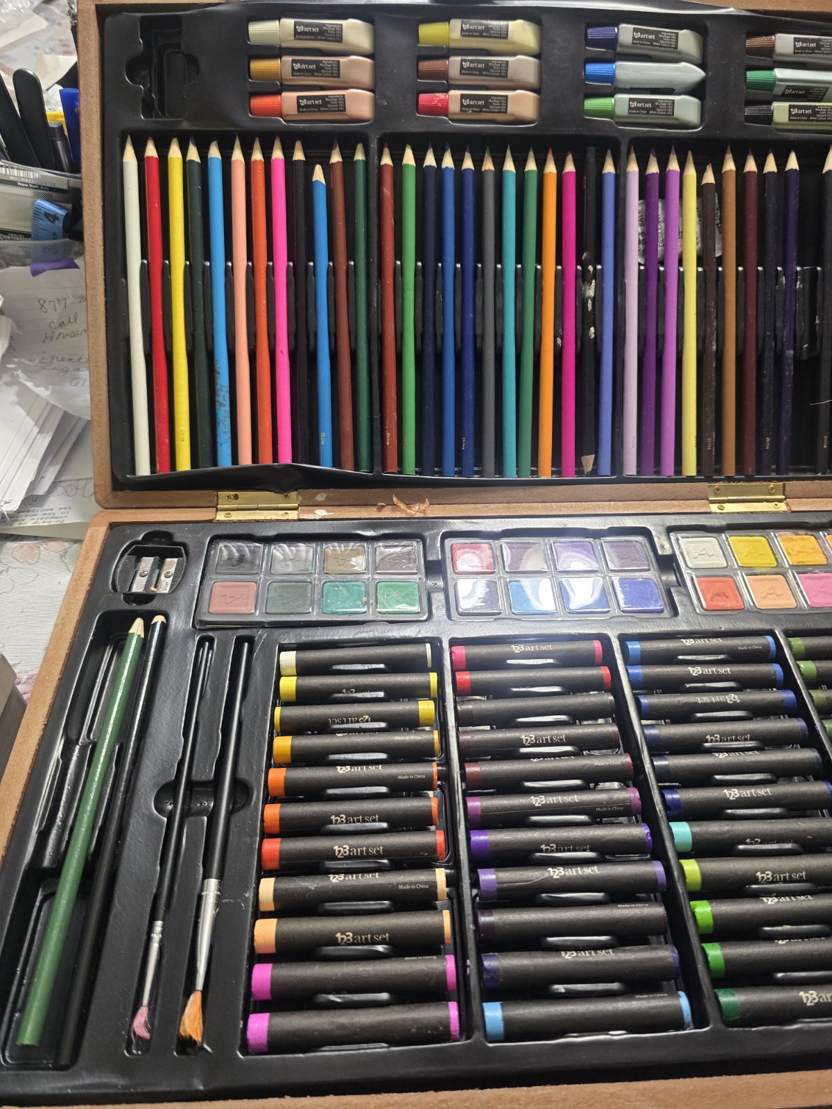 «123» Art Set Wooden Locking Briefcase Holder Used 4 Pencils Only All Paint New