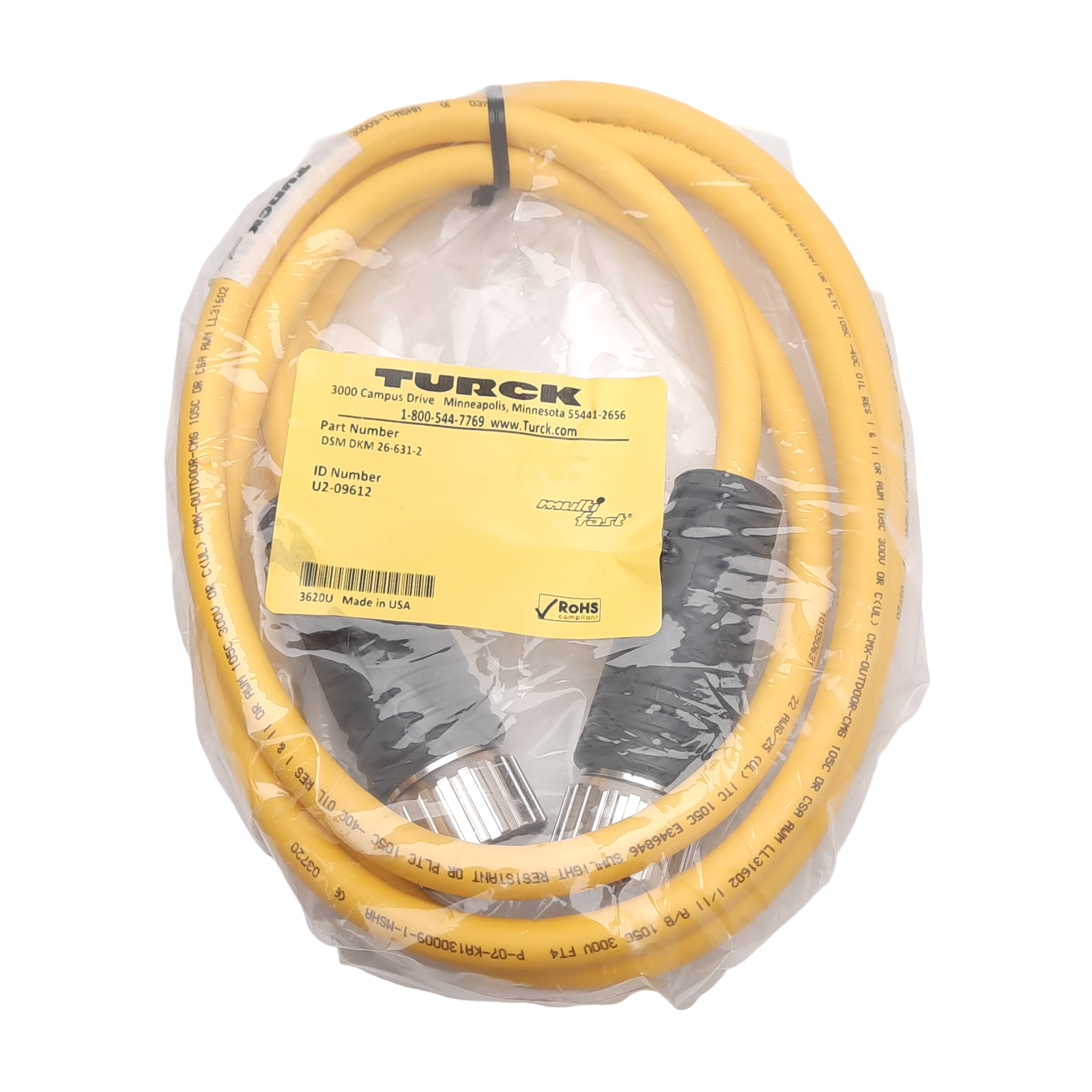 Turck DSM DKM 26-631-2 Actuator & Sensor Cordset M27 26-Pin Multifast 150V 3A 2m