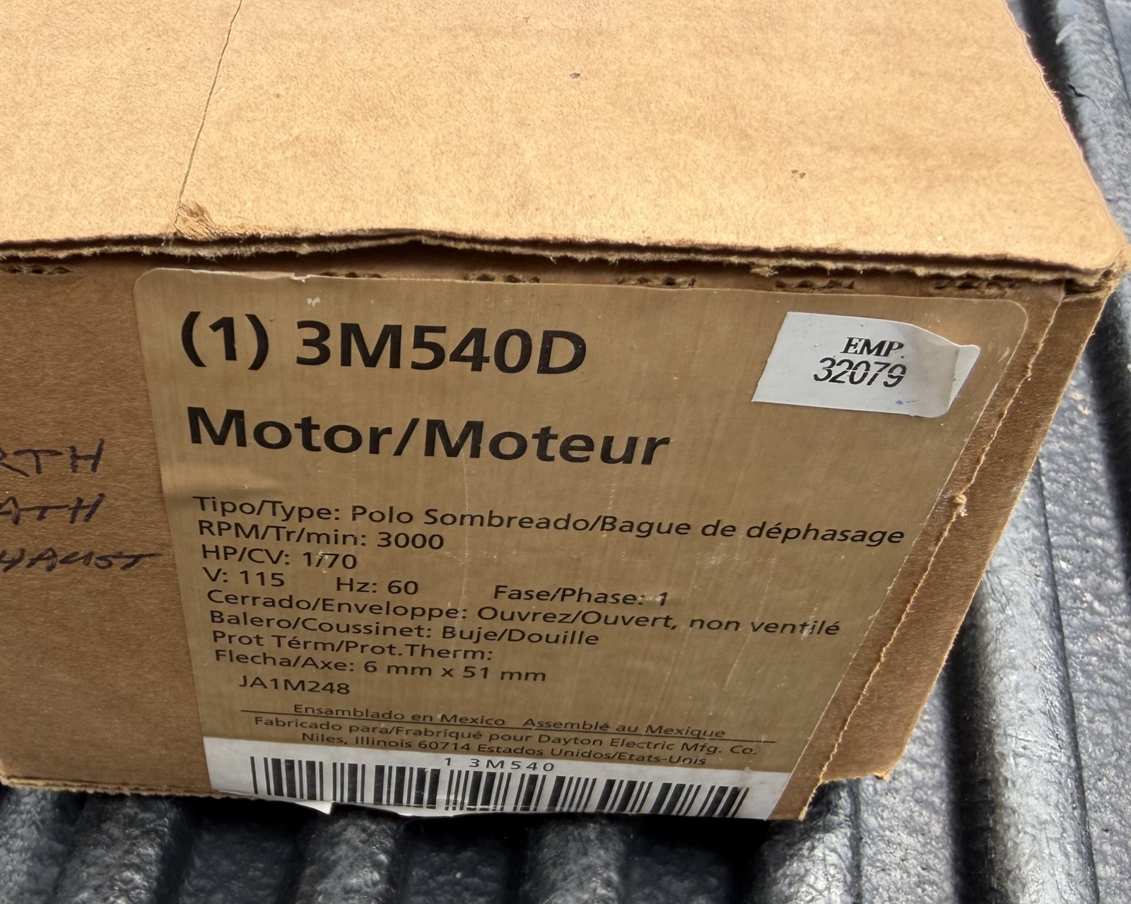 Dayton 3M540D Shaded Pole Motor 1/70HP 3000 Rpm 115V OPAO Enclosure 1/4×2 shaft