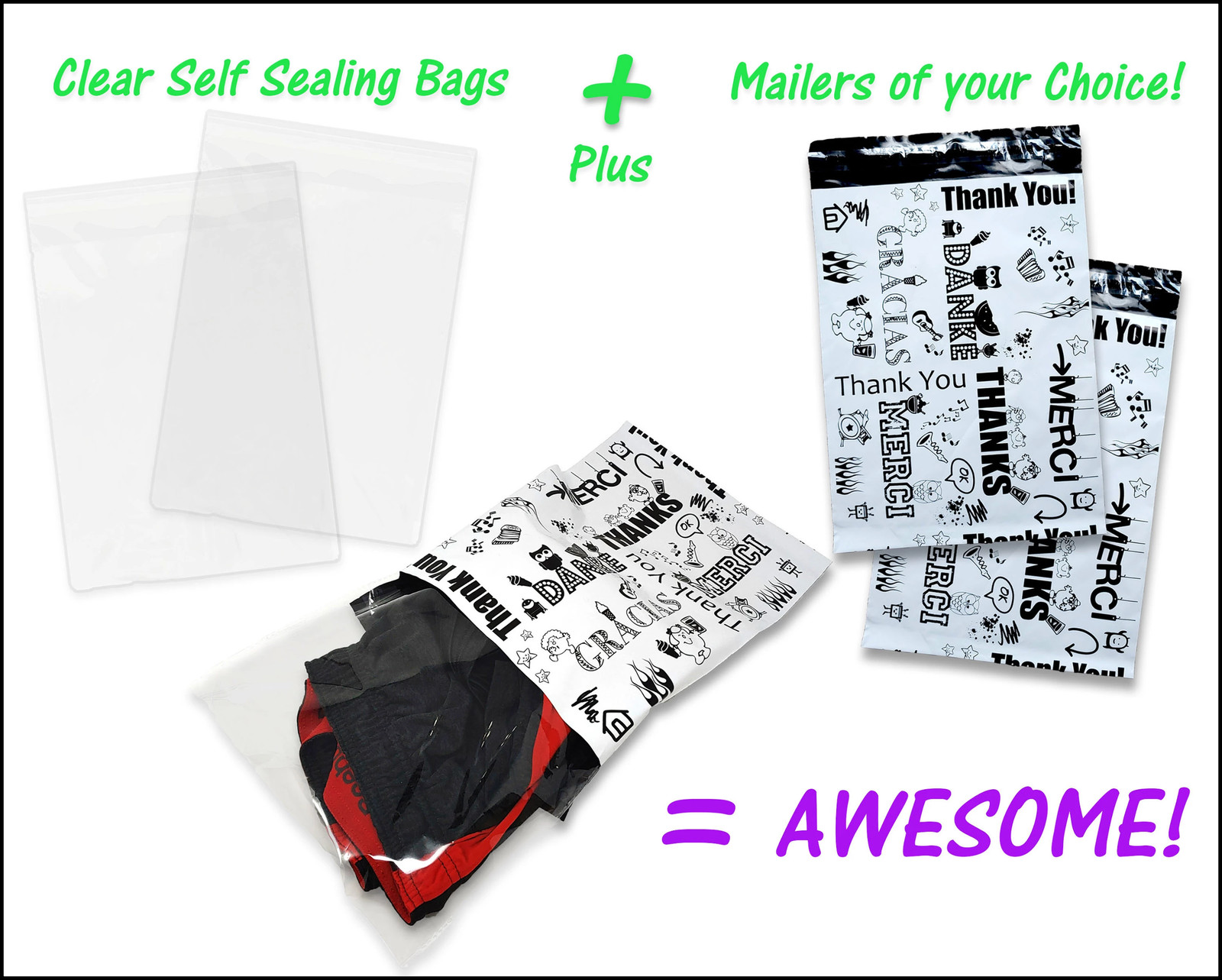 200 Pack, 100 10×13″ Poly Mailers & 10×13 Clear Crisp Bags, Shipping Combo Pack