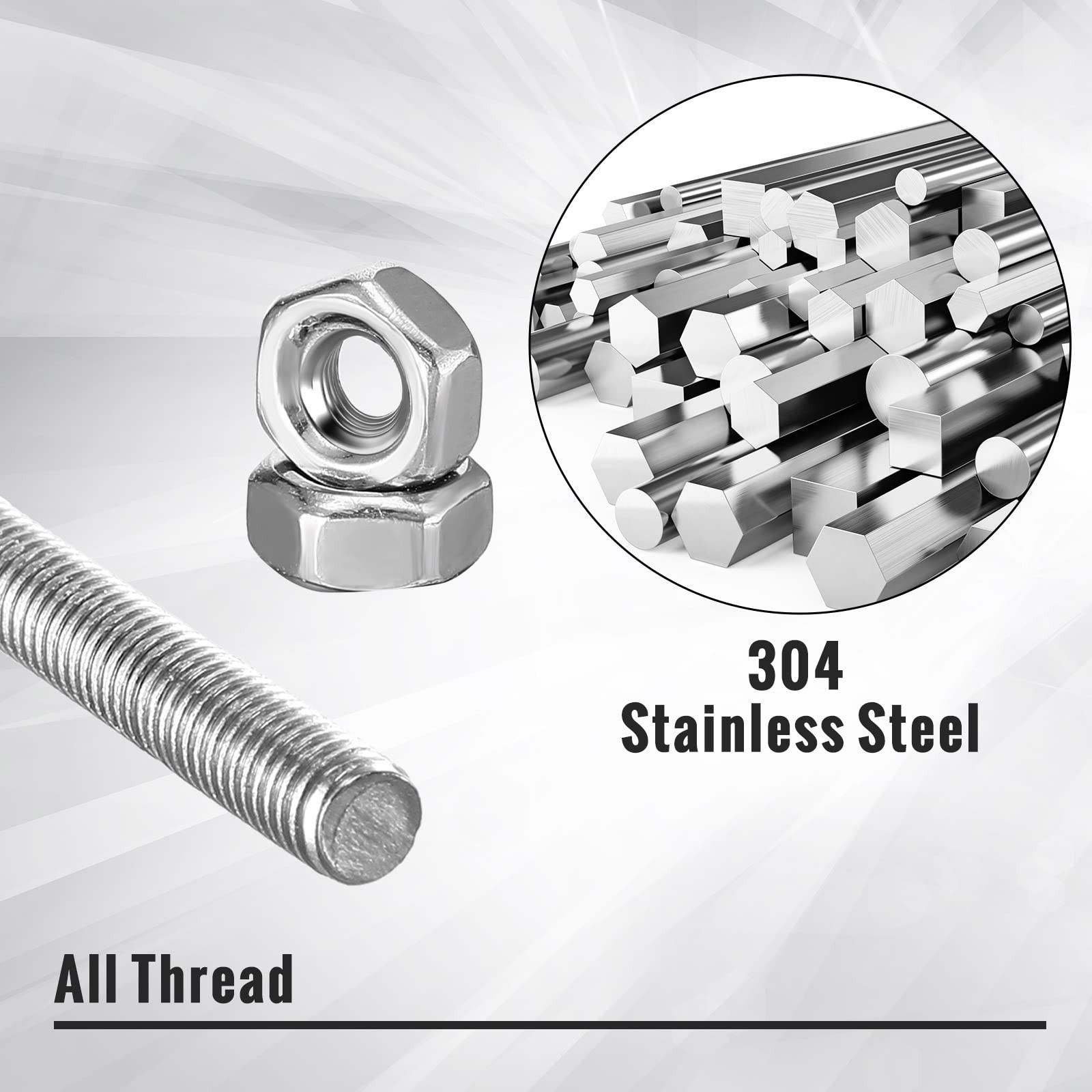 LEIFIDE 8/32 Inch 4mm Threaded Rod with Hex Nuts 12 Inch, multi-color