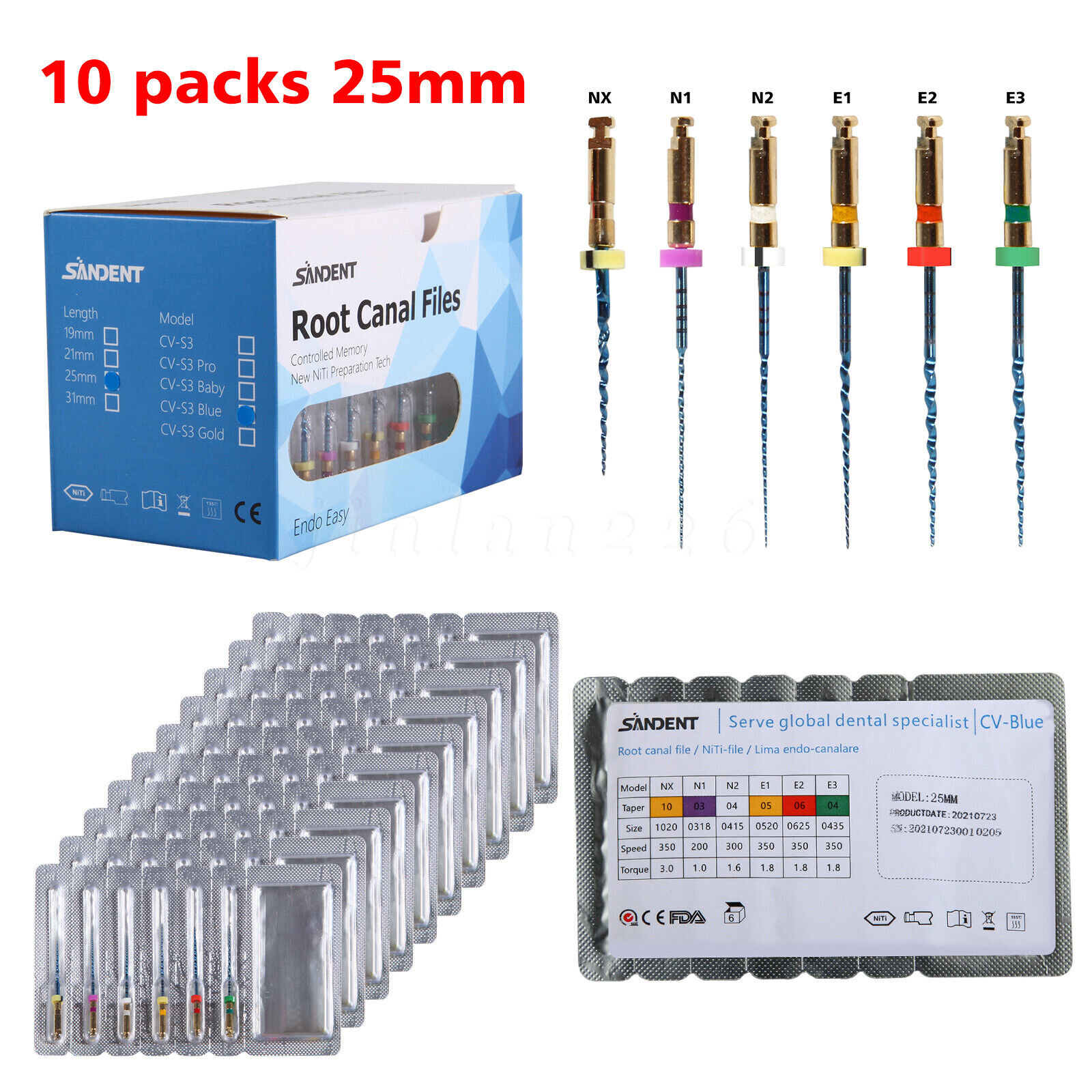 Dental Endodontic Endo Memory Engine Rotary Root Canal NiTi File 25mm files 6PCS