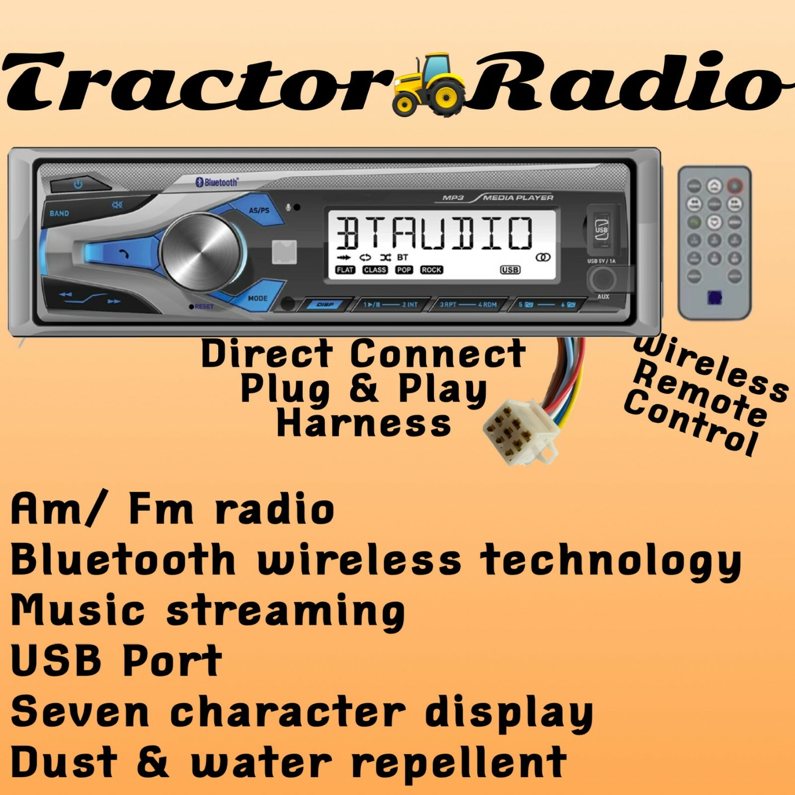 Kubota Radio Plug & Play Harness Bluetooth Water & Dust Resistant Direct Connect