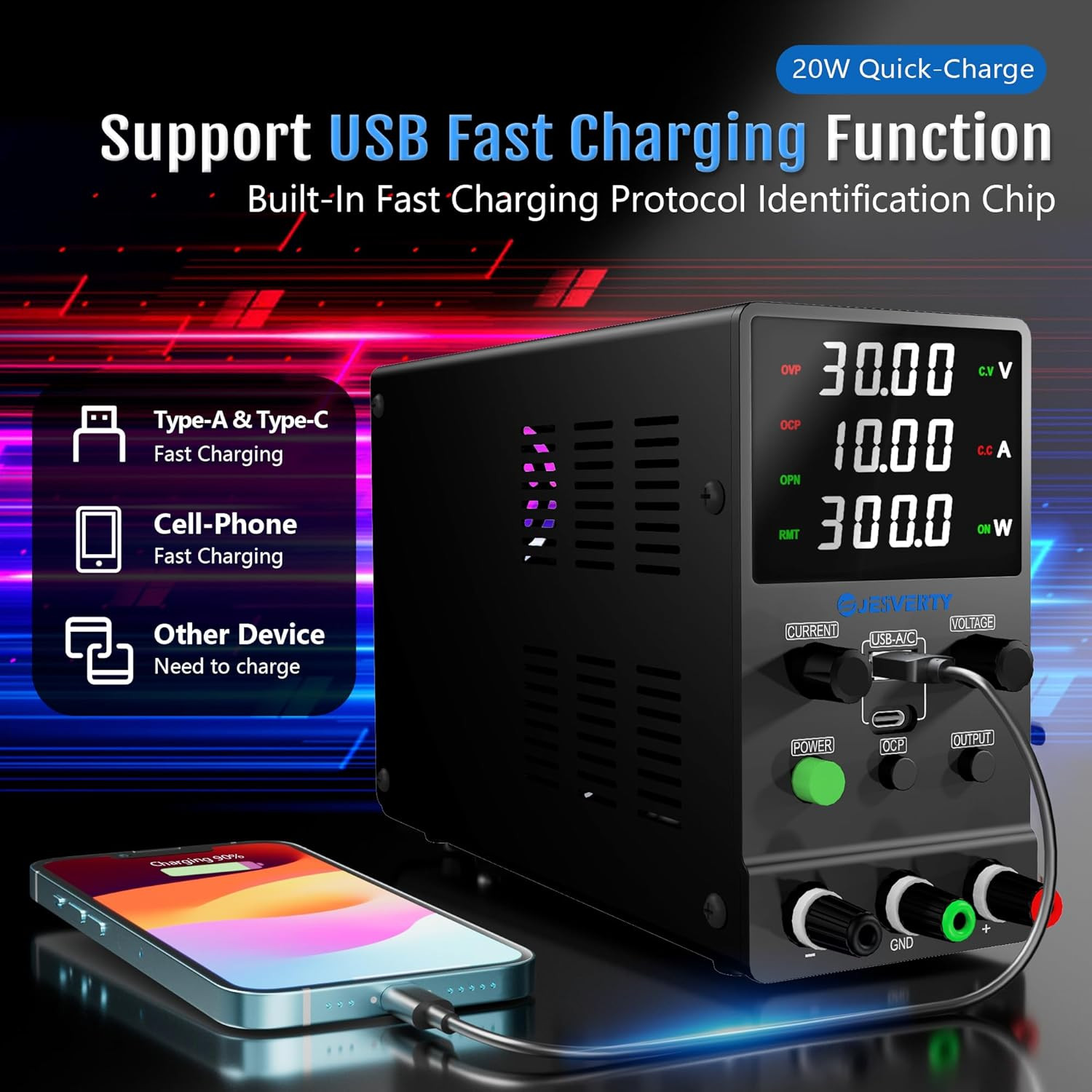 DC Power Supply Variable, 0-32V 0-10A Adjustable Switching DC Regulated Bench Po