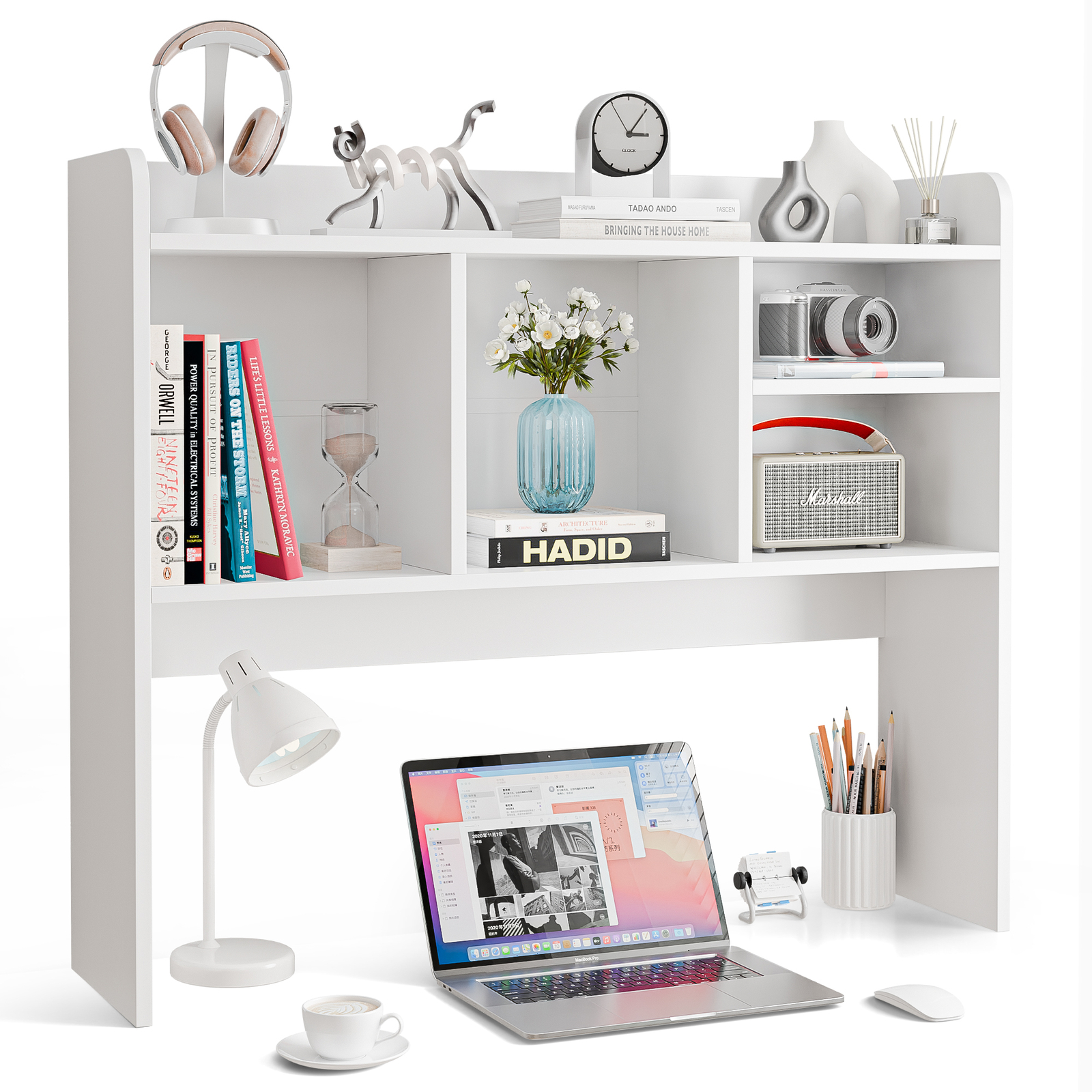 Desktop Organizer Shelf Wood Desk Hutch for Computer Monitor Display Shelf White