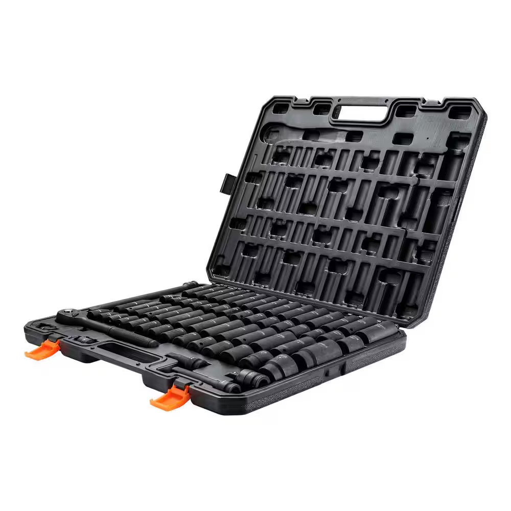 1/2 In. Drive Impact Socket Set,65 Piece Socket Set SAE 3/8 In. to 1-1/4 In. and