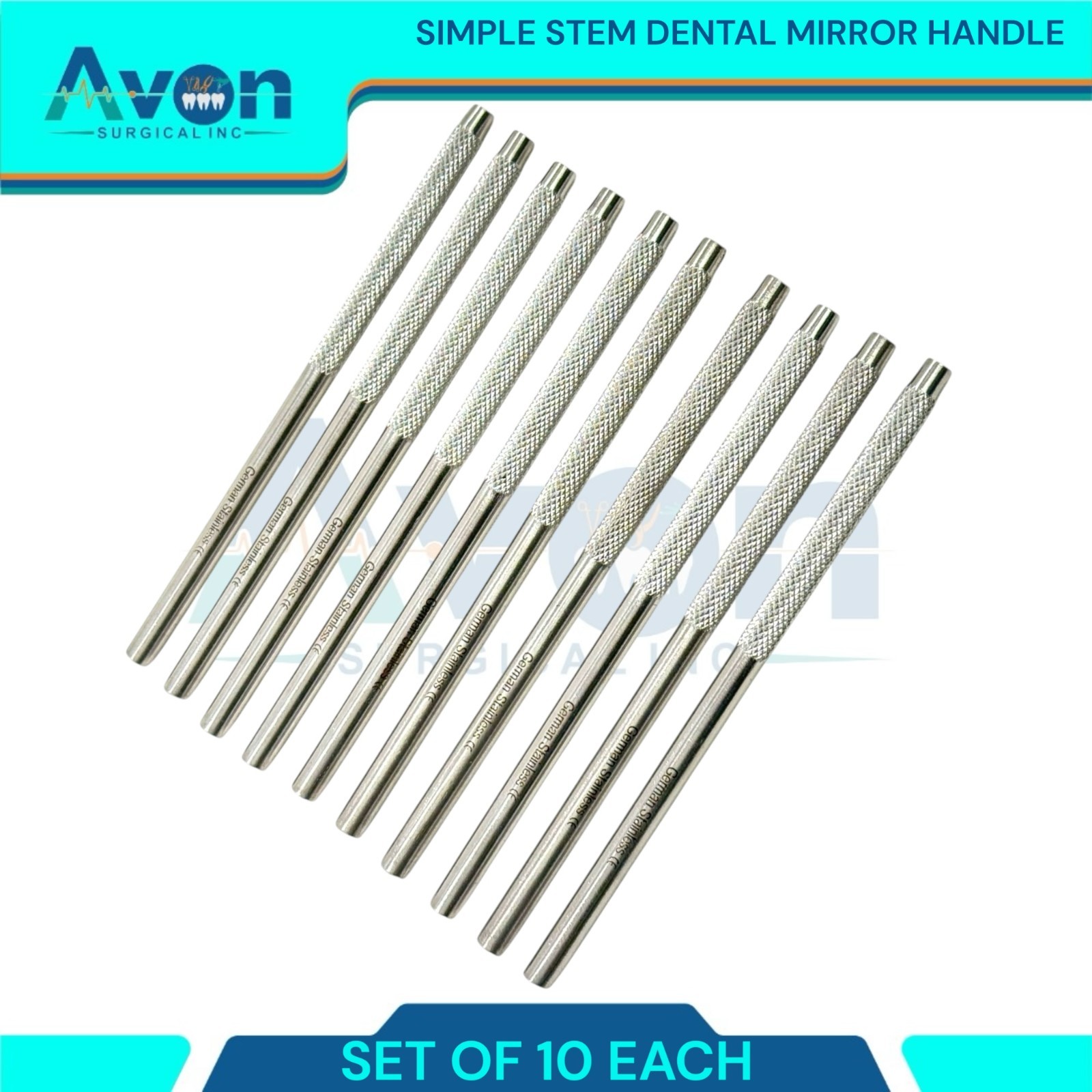 10pc Lot – Dental Oral Mouth Mirrors – Simple Stem – Knurled, for #4 & #5 Mirror