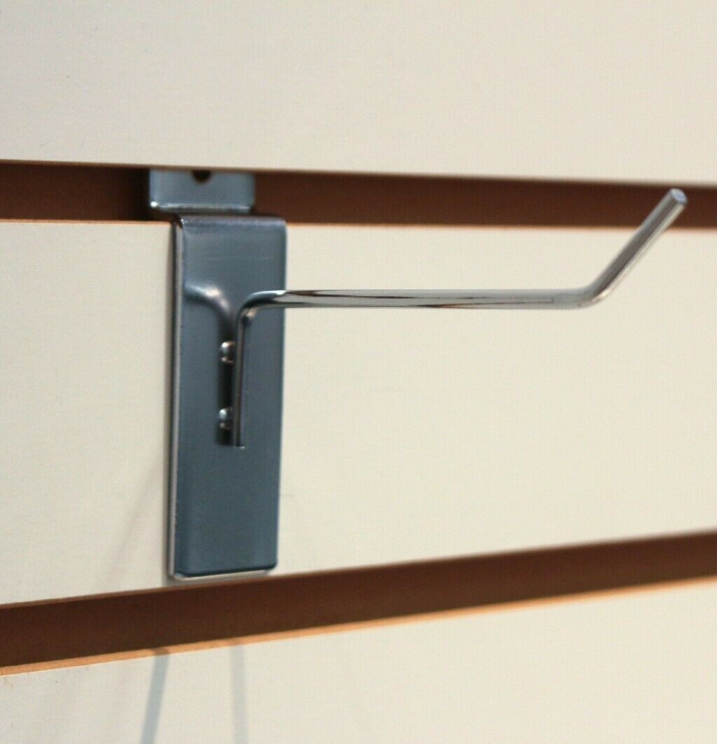 100 Slat wall Hooks Metal 4″ – 1/8″ Diameter (4mm) Wire – Chrome – NEW