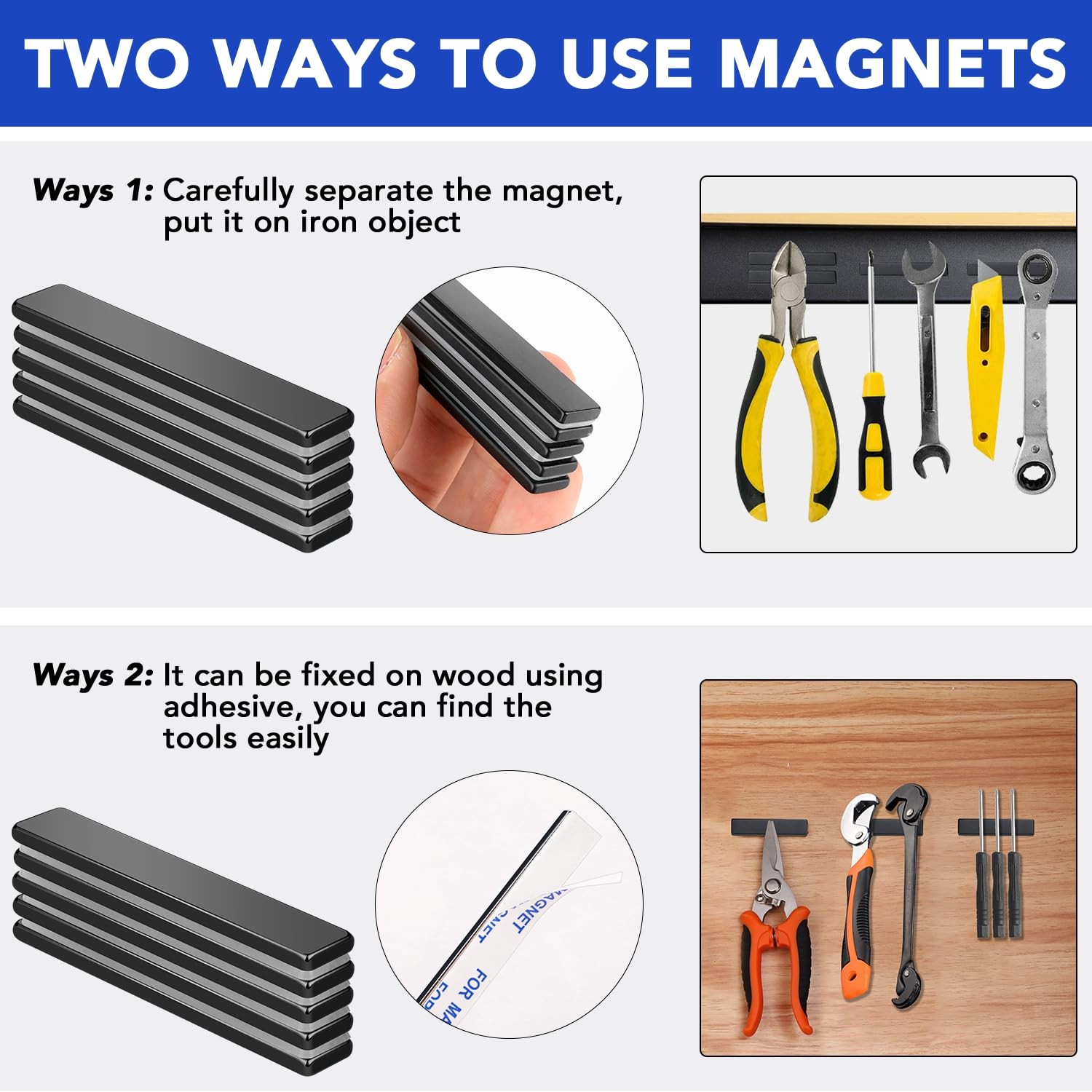 MIKEDE Neodymium Magnets, 5 Pack Black Super Strong Magnets Bar, Waterproof Heav