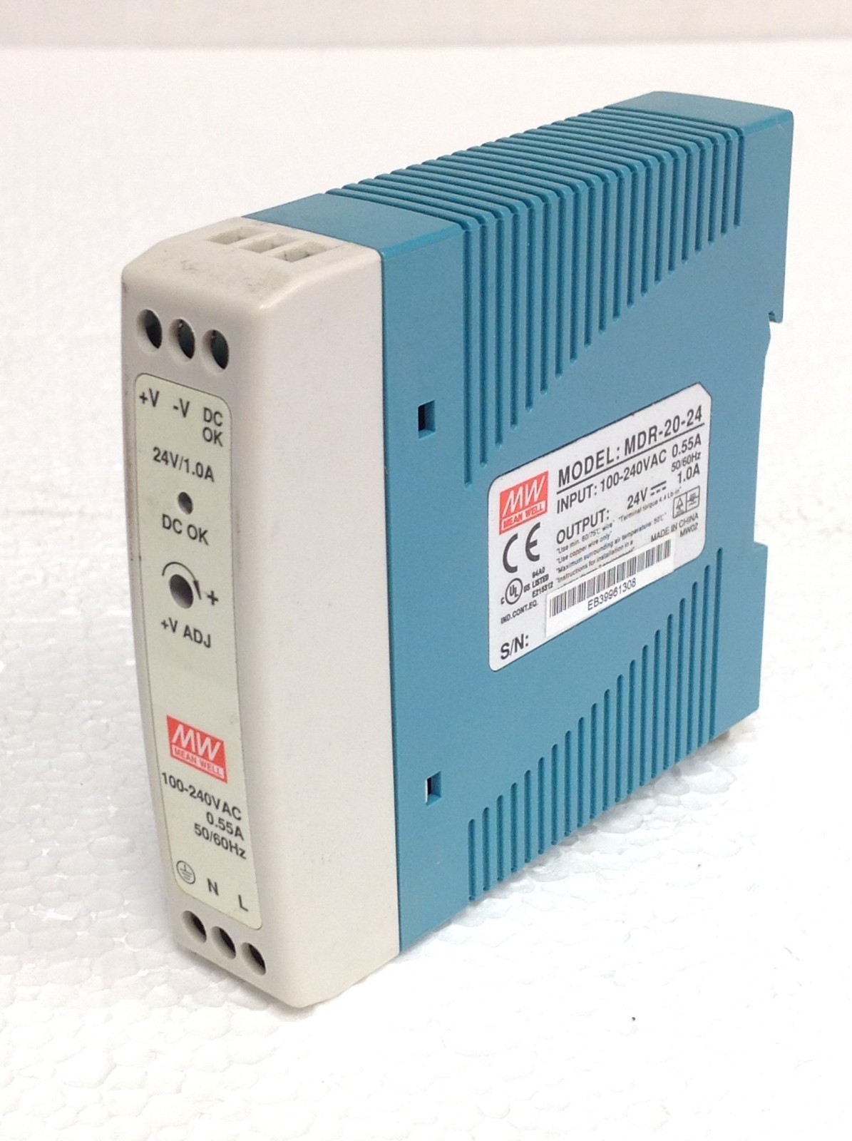 Lot Of 5 Mean Well MDR-20-24 Power Supply 24vdc 20 Watt DIN Rail Mount, WORKING