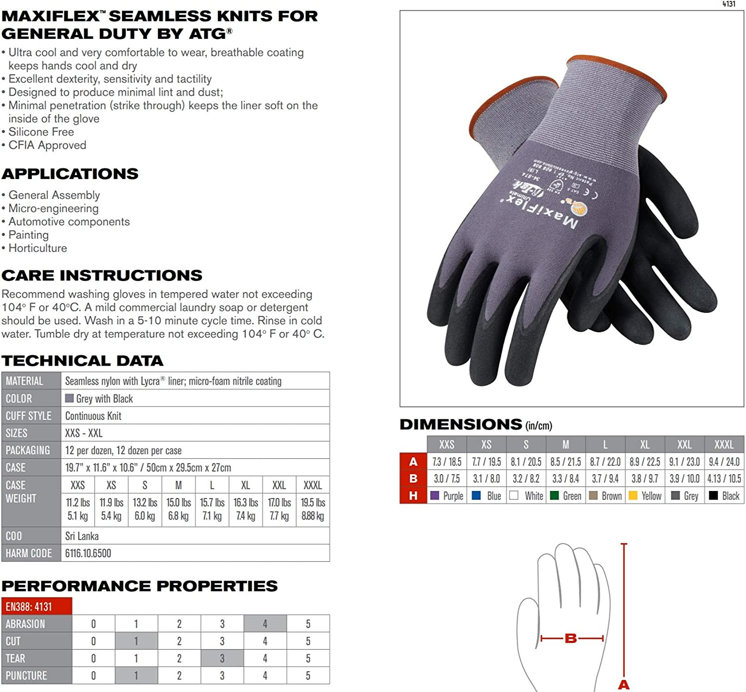 34-874 Gloves Nitrile Micro-Foam Grip Palm & Fingers – Excellent Grip and Abrasi