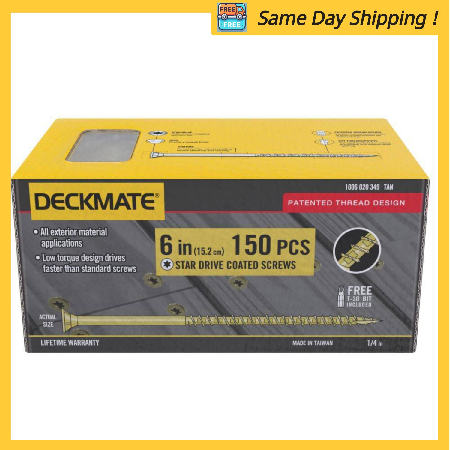 Deckmate ¼ in. x 6 in. Tan Star Drive Flat-Head Wood Deck Screws (150-Piece)