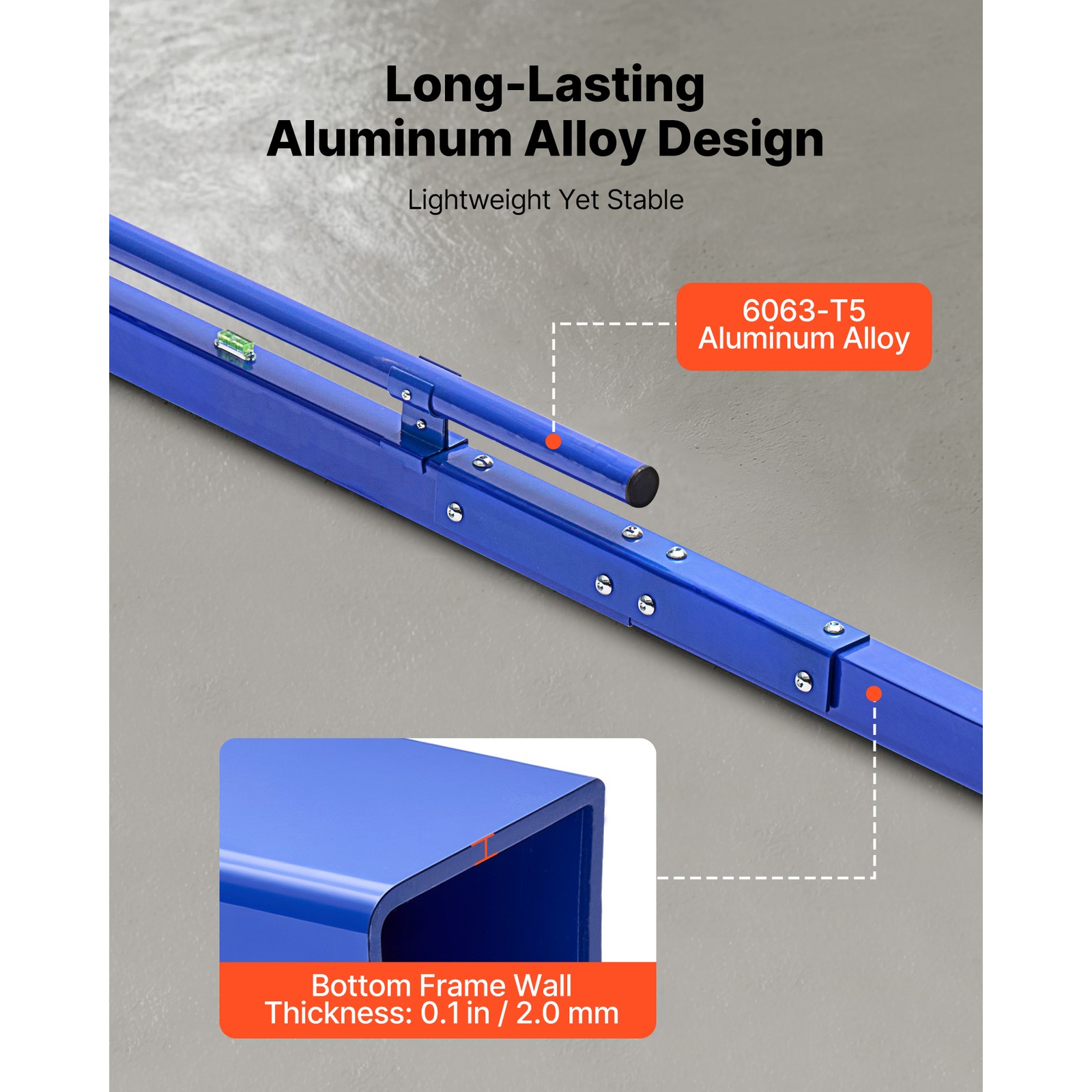 Uimoso 96-Inch Manual Concrete Screed Board, Aluminum Alloy, Blue Finish