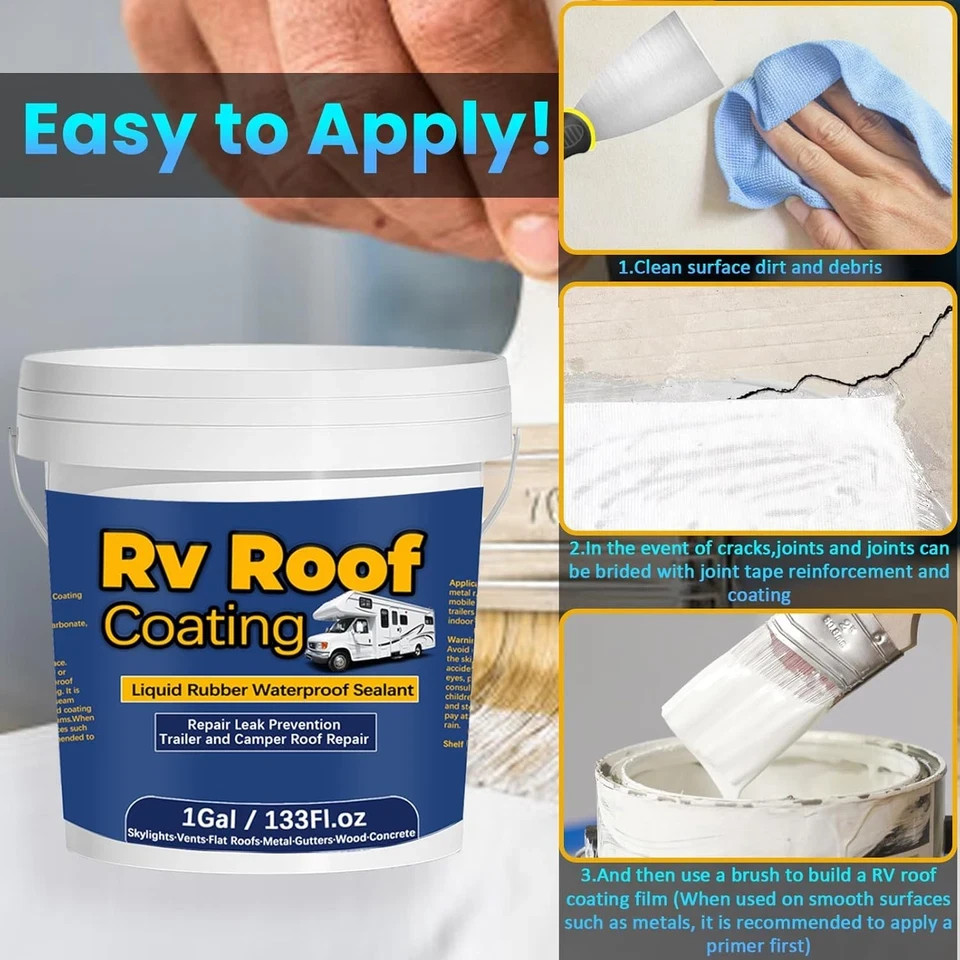 1Gal/133Fl.Oz Liquid Rubber Rv Roof Coating White Waterproof Sealant Camper Roof