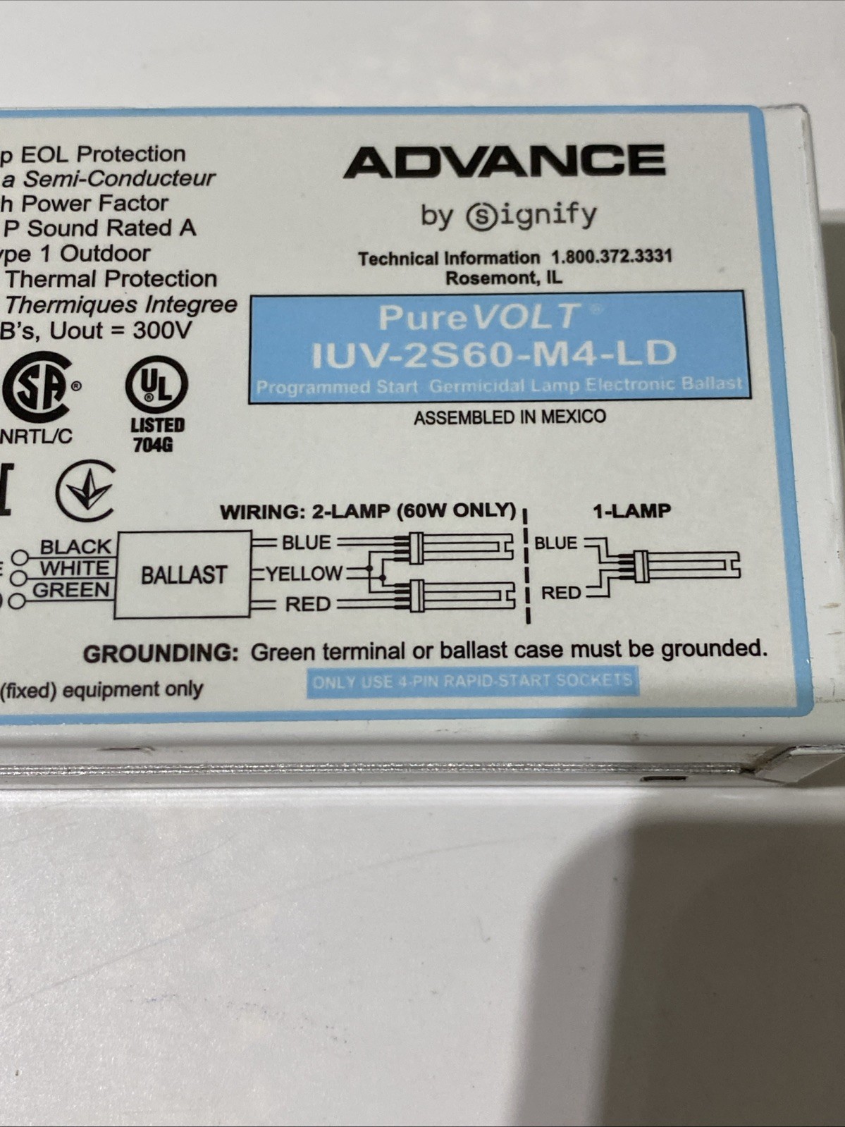 Advance IntelliVolt UV Germicidal Ballast (IUV-2S60-M4-LD)