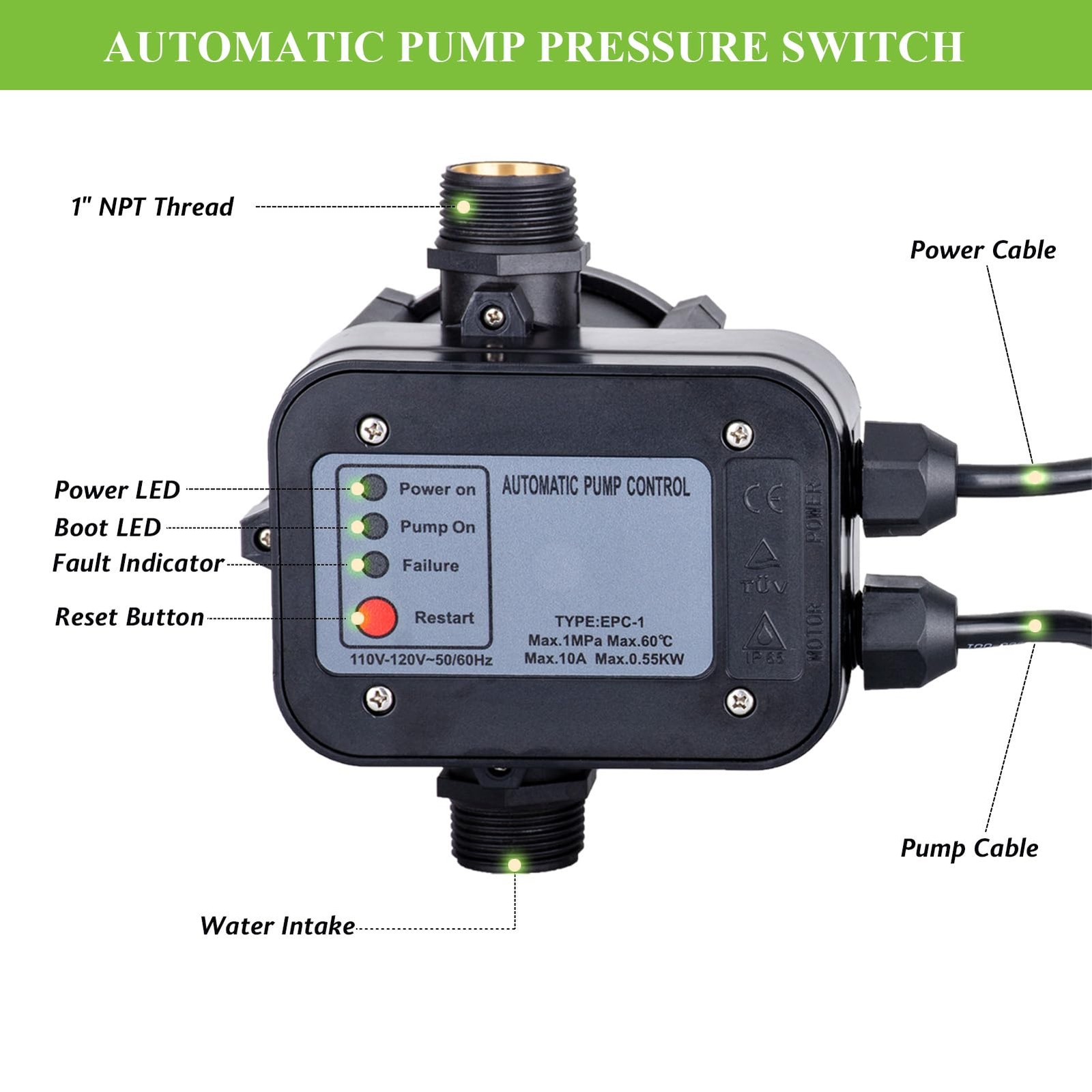 1 PCS IP65 Automatic Water Pump Pressure Controller Flow Sensor 110V120V