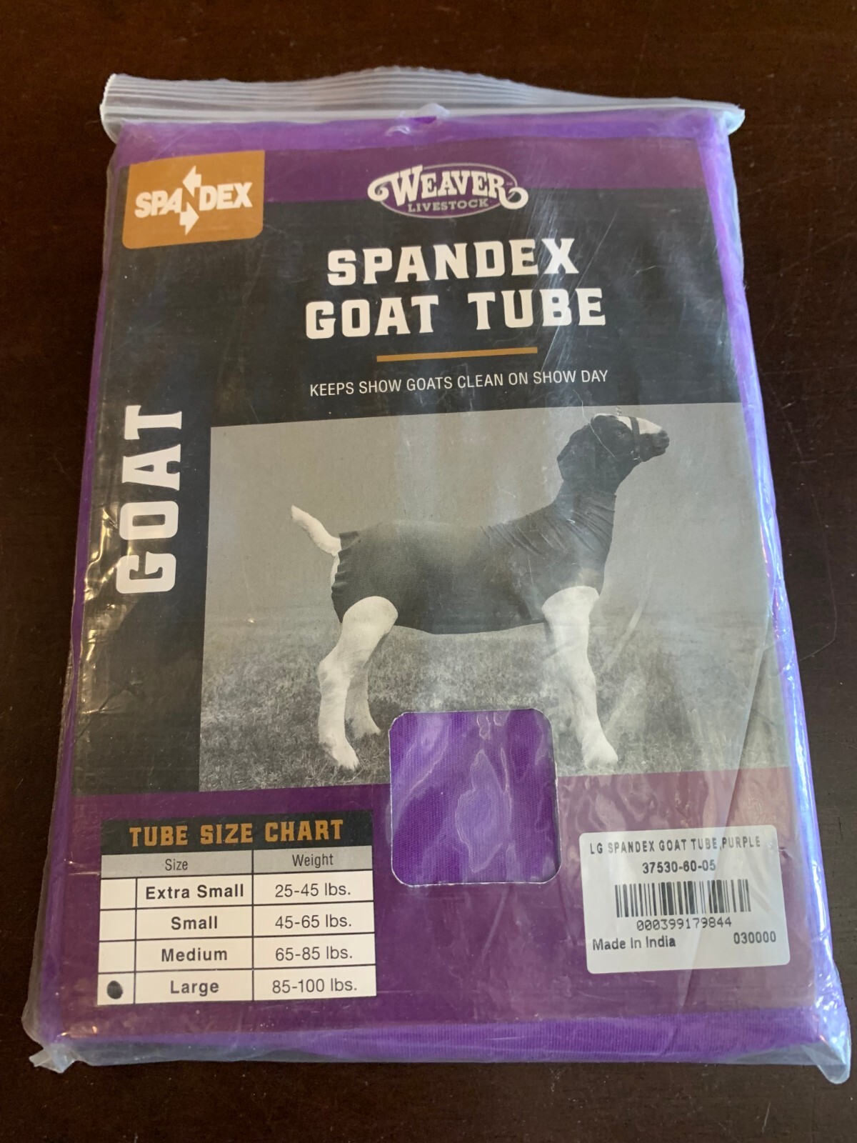 SPANDEX GOAT TUBE Large 85-100lb Purple Weaver Livestock keep show goats clean!