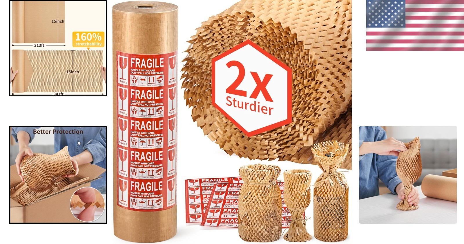 Honeycomb Packing Paper Bubble Wrap Roll 15x213ft Eco-Friendly Moving Supplies