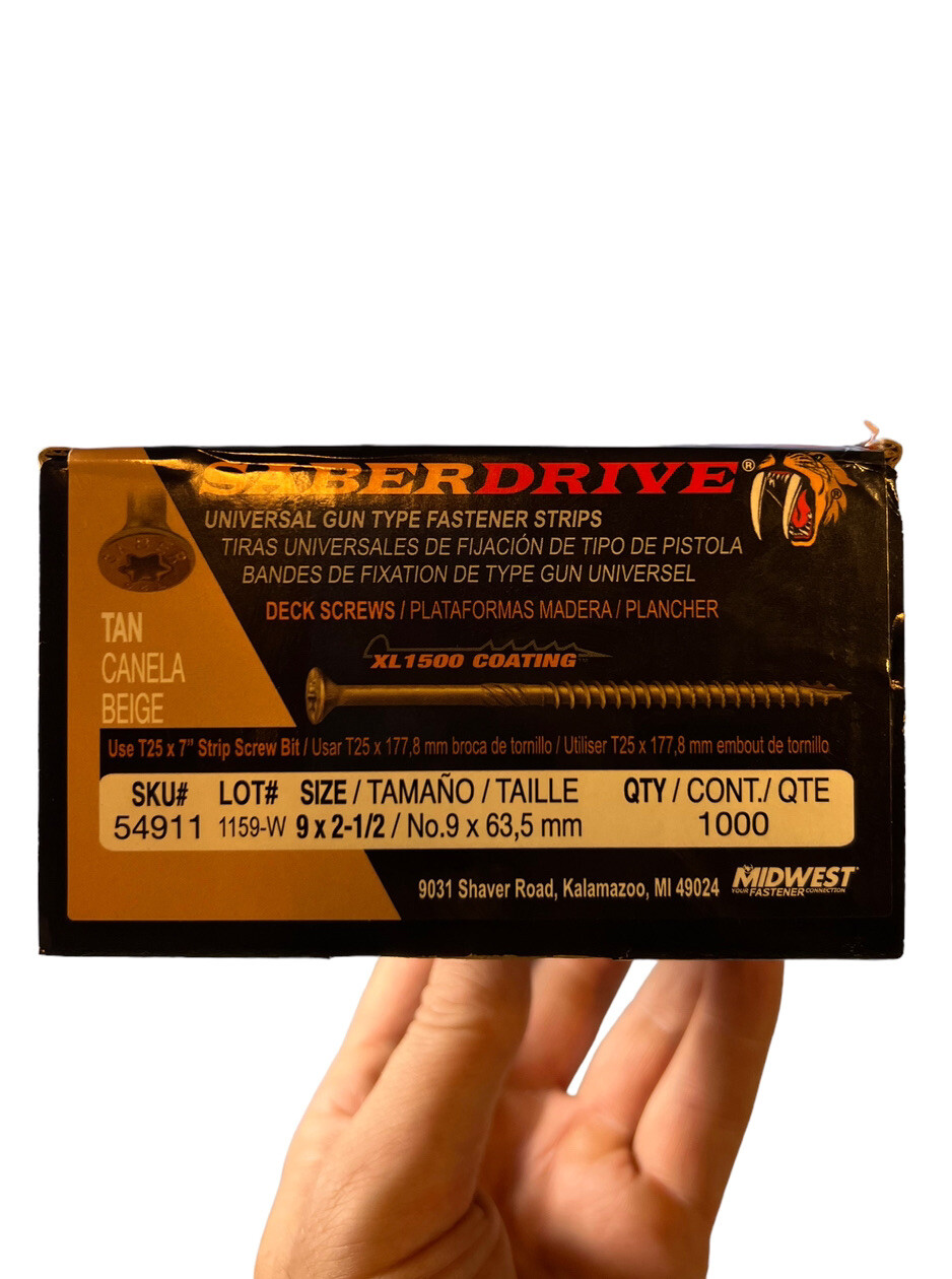 2-1/2″ Saber Drive Exterior XL1500 Tan Deck Collated Strip Screws 1000 pcs
