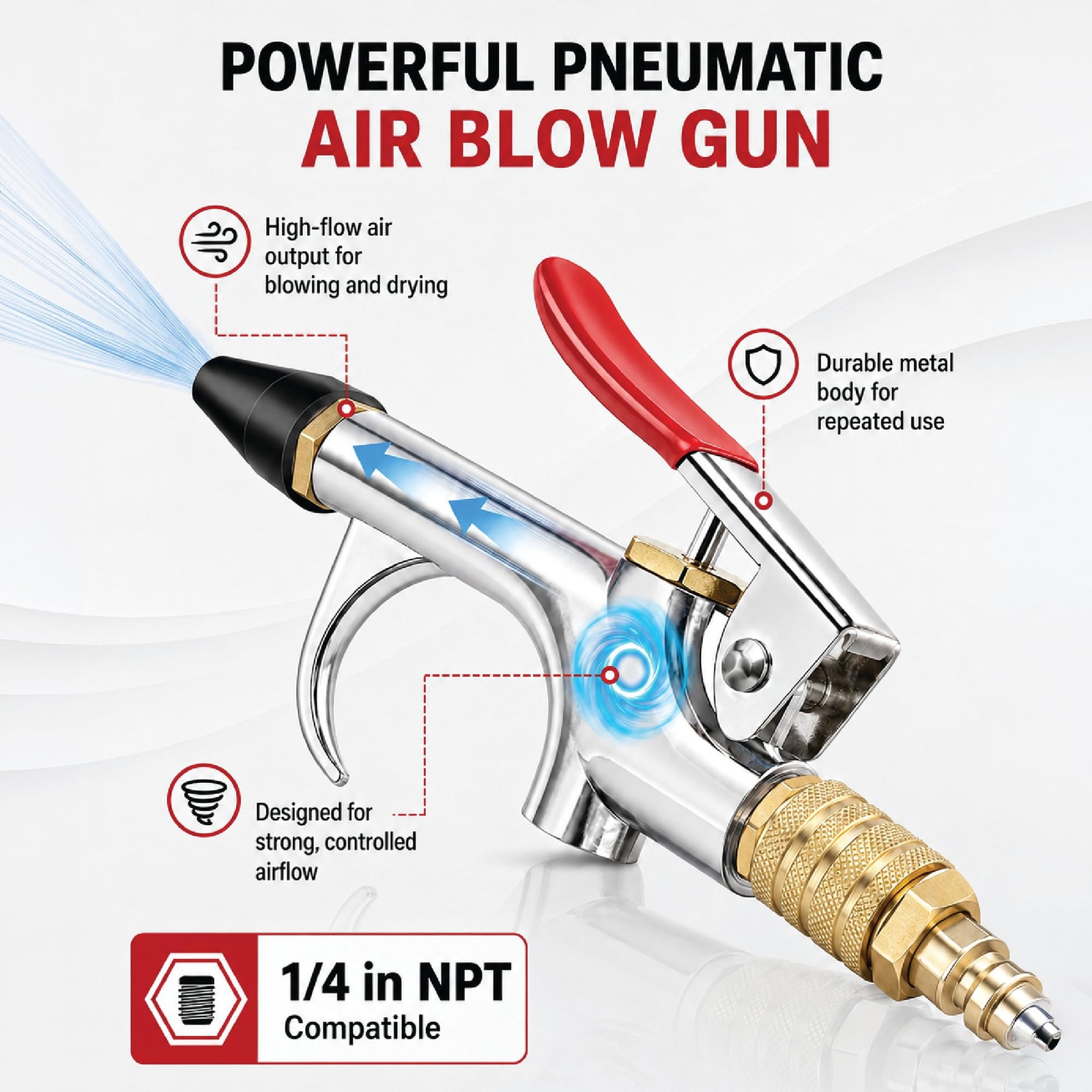 LAUCO Air Blow Gun Set Kit with 10 Interchangeable Nozzles, Blow Gun with
