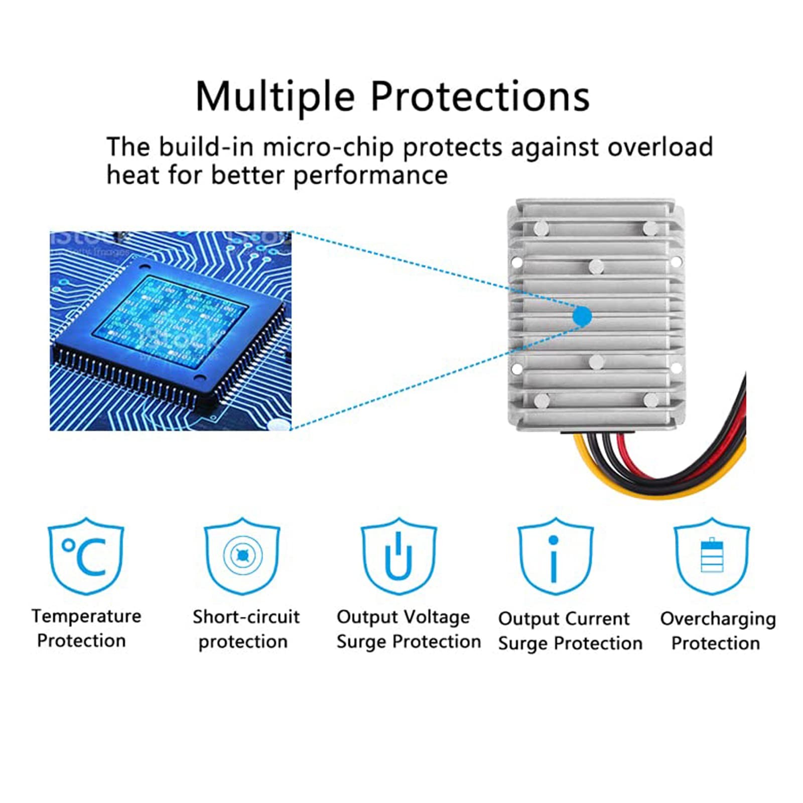 30A 360W DC 36V, 48V to 12V Voltage Converter with Fuse, Waterproof Reducer