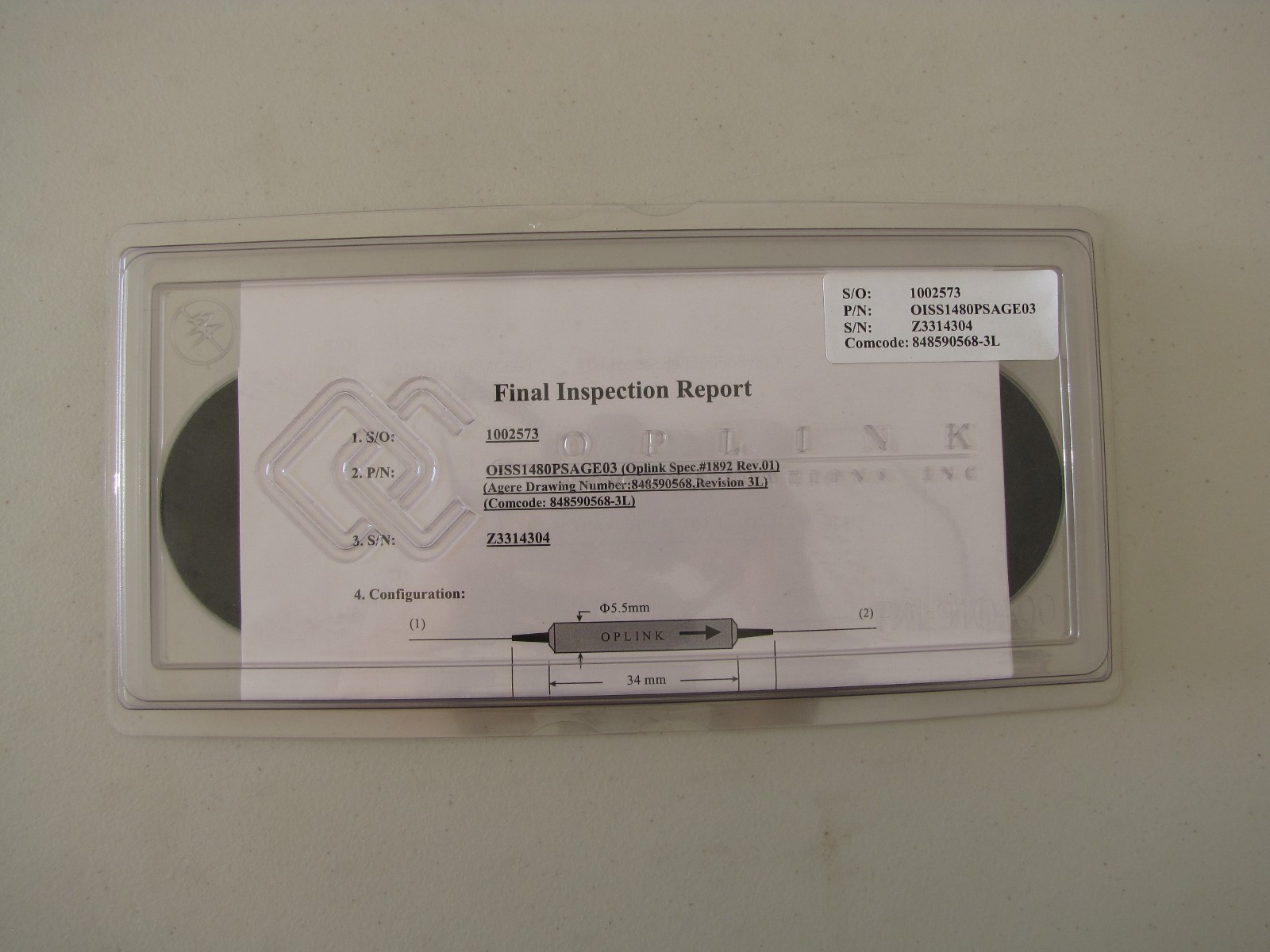 Oplink 1480nm Single Stage Optic Fiber Isolator OISS148PSAGE03