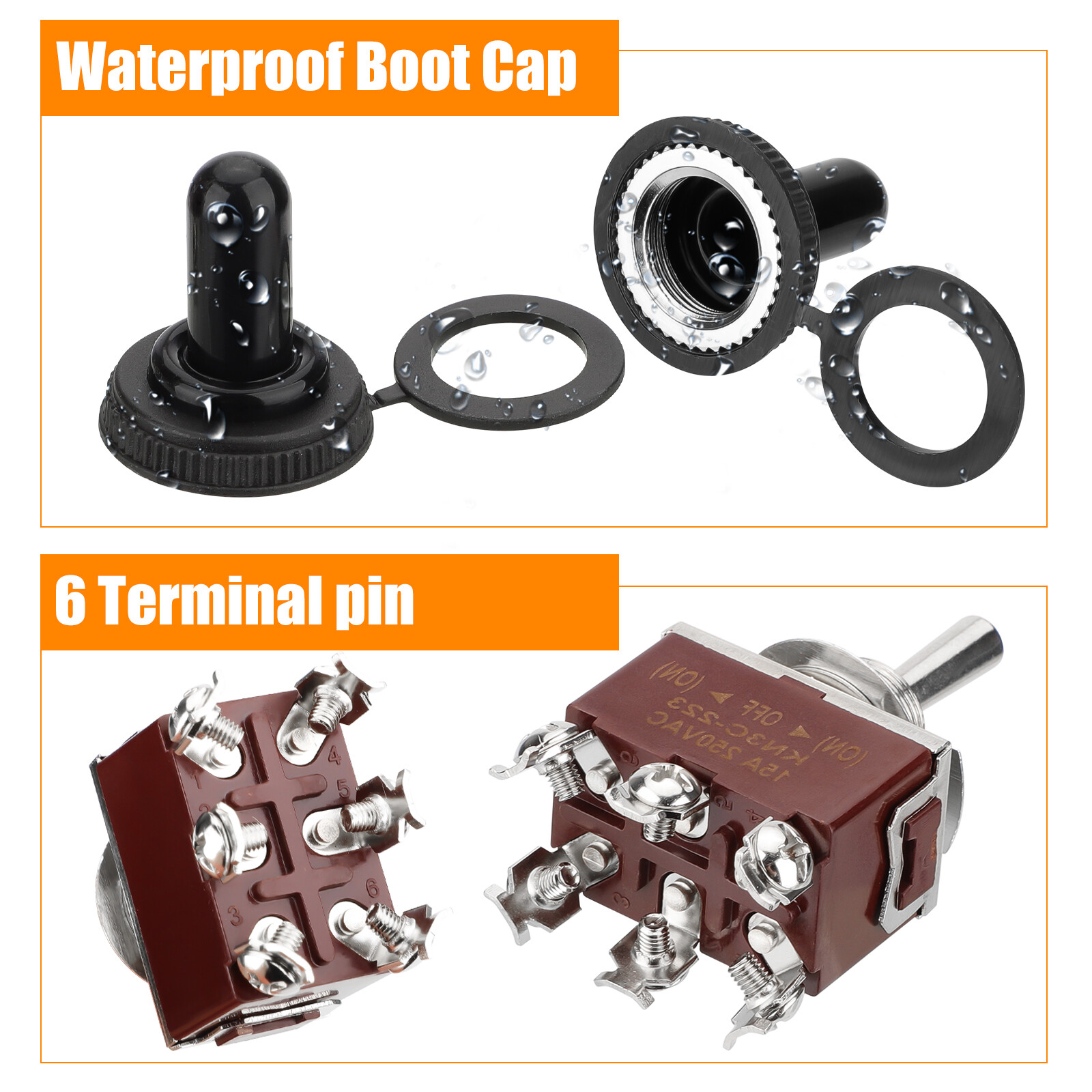 3X Toggle Switch ON/OFF/ON Heavy Duty 15A 250V DPDT Terminal Car Waterproof Cap