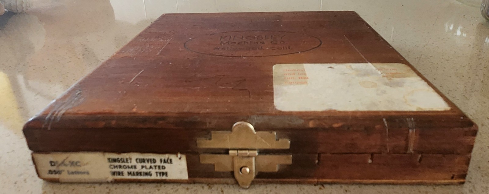 KINGSLEY Machine Co. Hollywood CA Wire Marking Type EMPTY Brass & Wood Box VTG