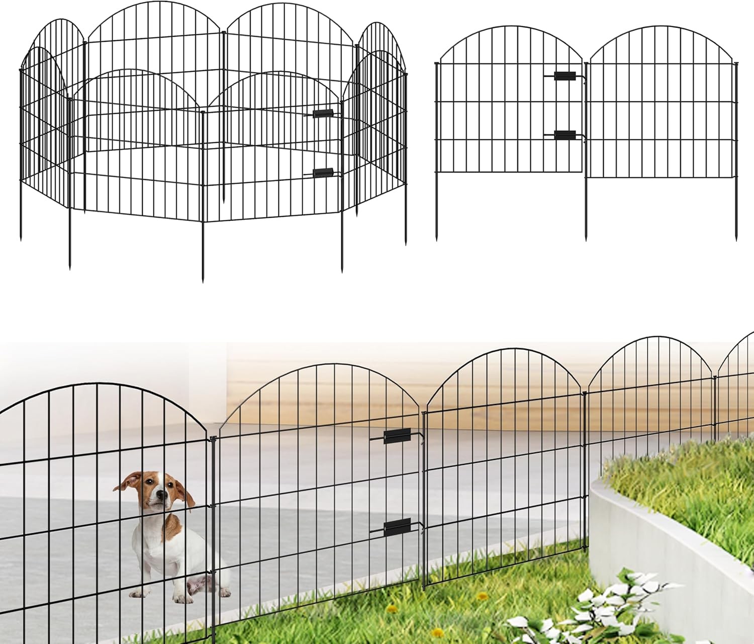 Metal Garden Fence with Gate 28in (H) x 18.7ft (L), 1 Select Size, Black