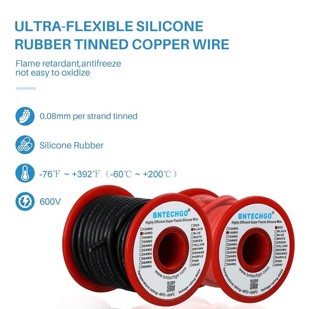 BNTECHGO 14 Gauge Silicone Wire Spool red and Black Each 25ft Flexible 14 AWG…