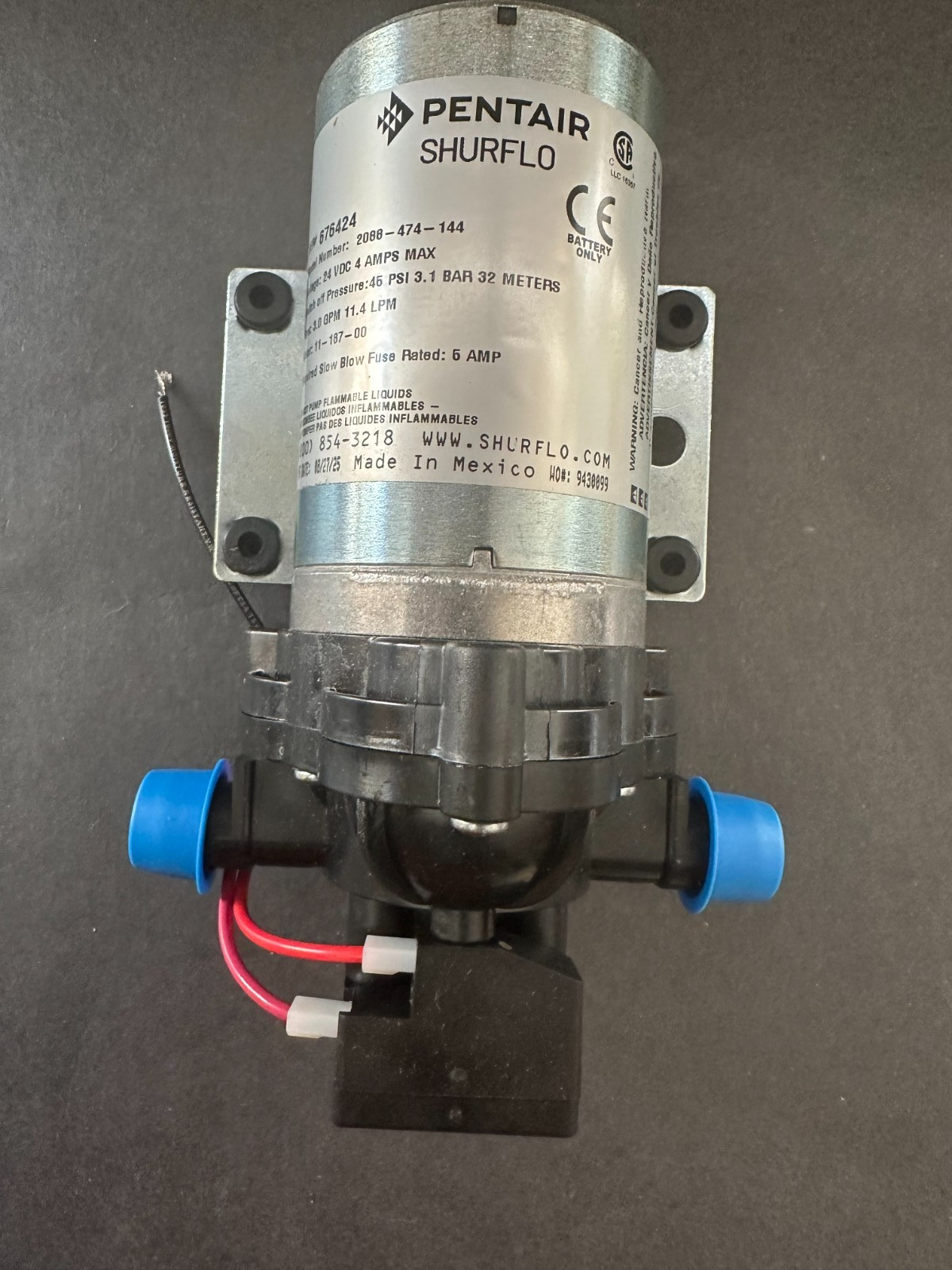 Shurflo 3 GPM Diaphragm Pump 1/2″-14 NPSM, 24V, 45 PSI – 2088-474-144