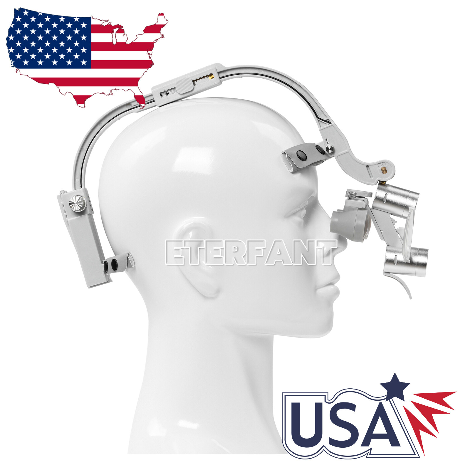 ETERFANT Dental Headband 3.5X Binocular Loupes+5W Dual LED Head Light 2 Leds