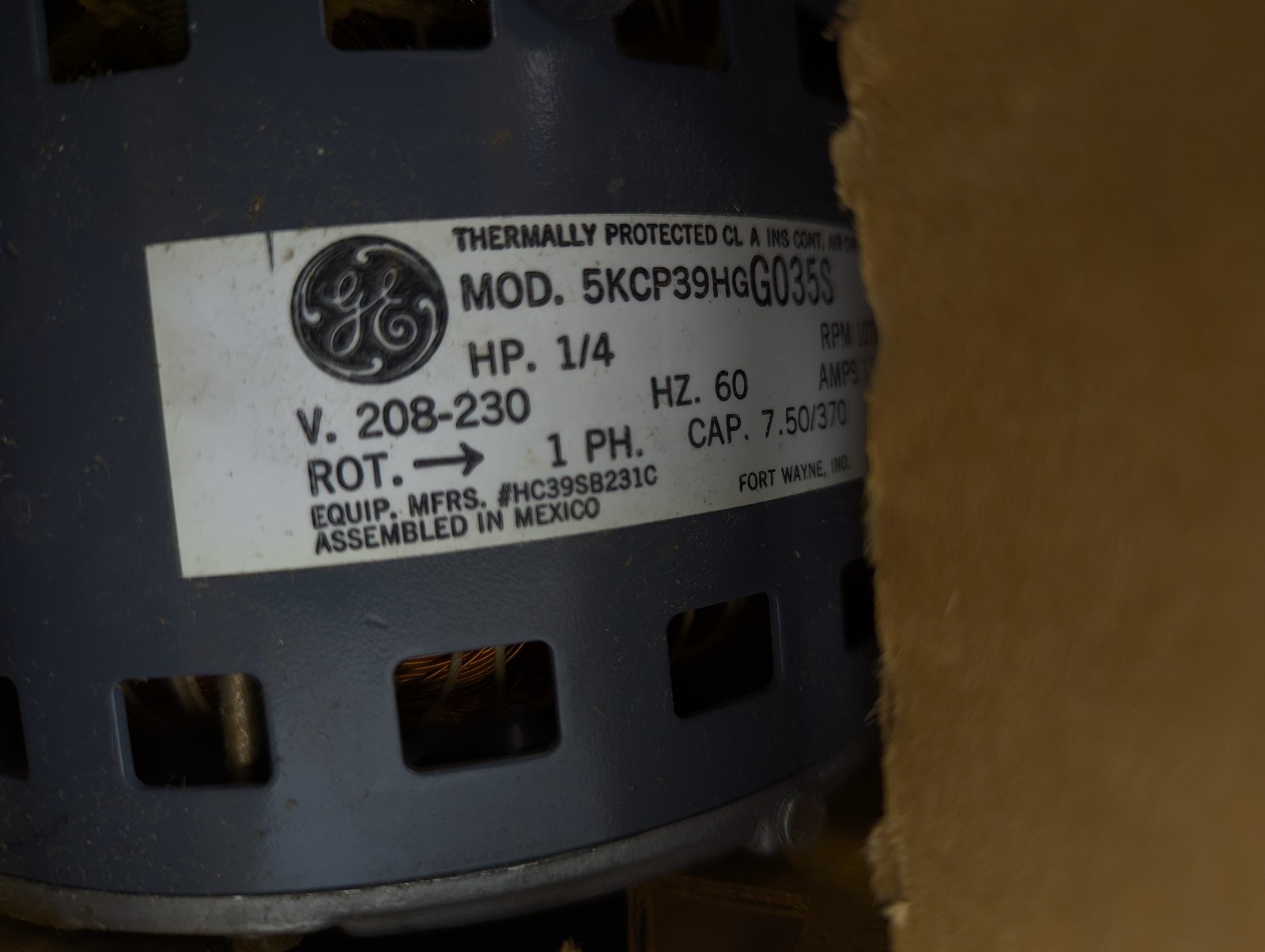 NIB GE 5KCP39HG G035S Motor 1/4 HP 60HZ 1075/3 RPM HC 39SB 231