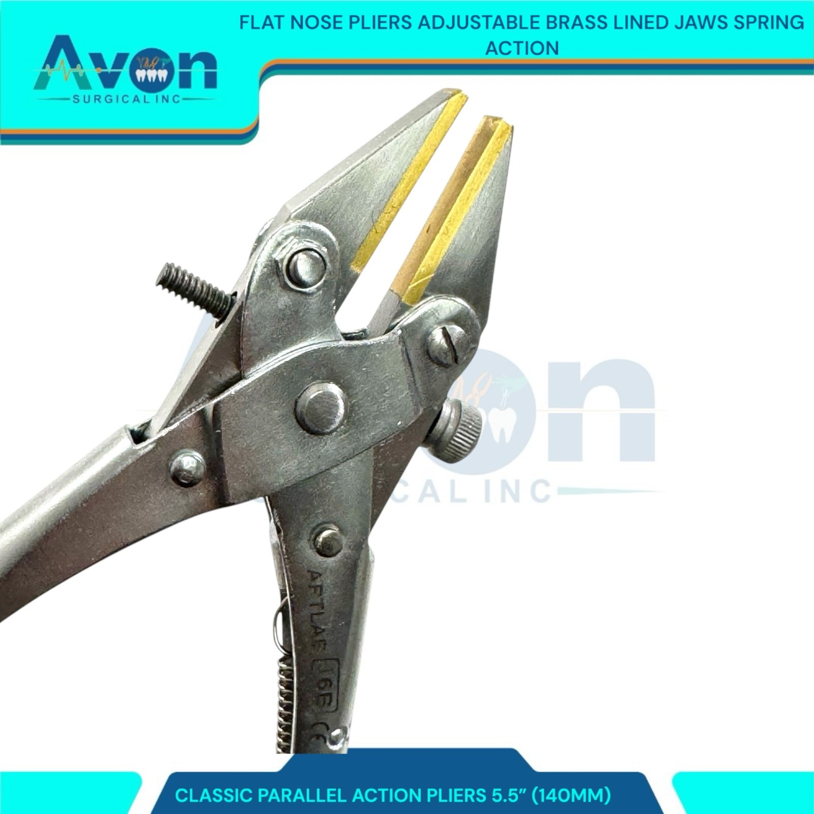 5.5″ Classic Flat Nose Parallel Action Pliers w/ Brass Jaws – Spring Handle -1pc