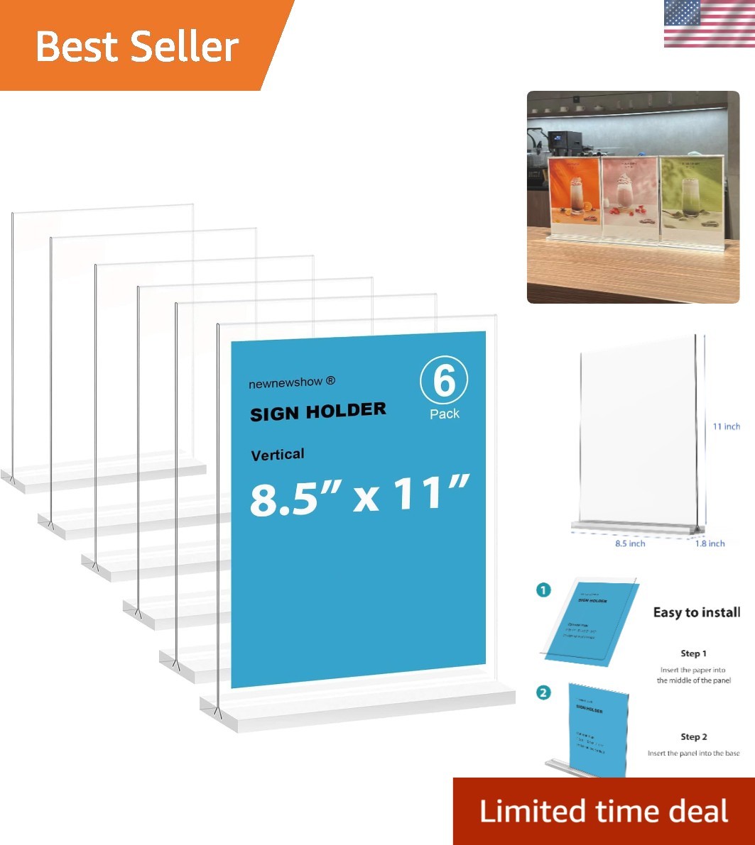 High-Transparency 8.5×11 Acrylic Sign Holders – 6 Pack Double-Sided T Displays