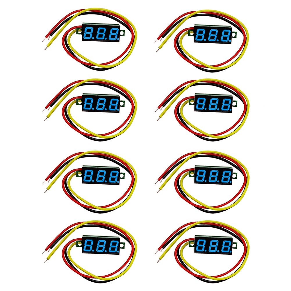 0.28 Inch ThreeLine Voltage Meter Mini LED Digital Voltmeter Gauge Blue, 8 Pack
