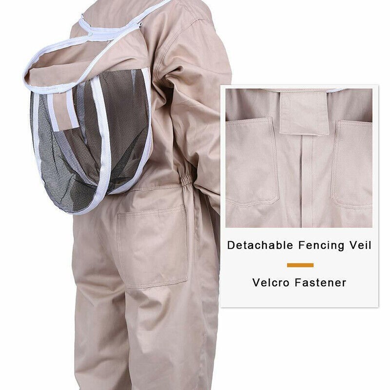 XXL Full Body Anti-bee Suit Cotton Beekeeping Clothing w/Veil Hood&Gloves Unisex