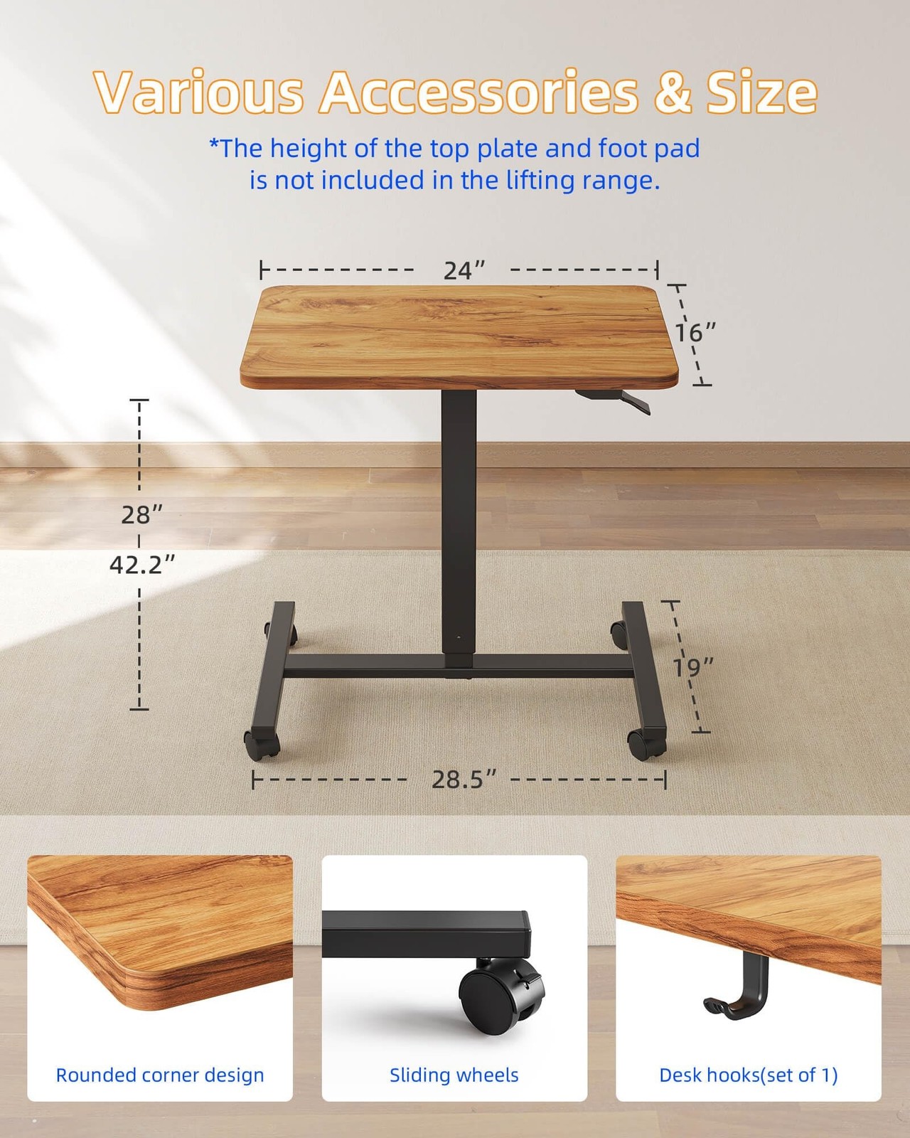 YIHAYO Mobile Small Standing Desk, 24 x 16 Inches Adjustable Height Portable …