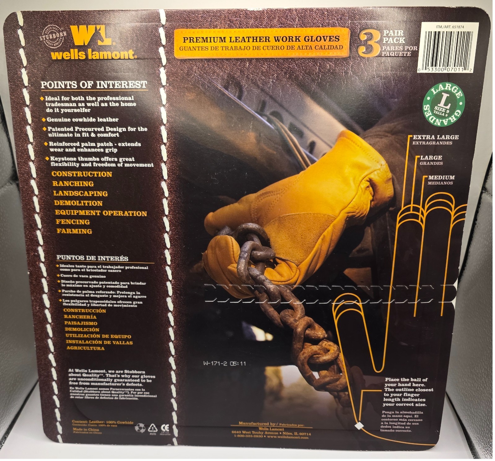 New Wells Lamont Premium Cowhide Leather All Purpose Work Gloves Large 3 pairs