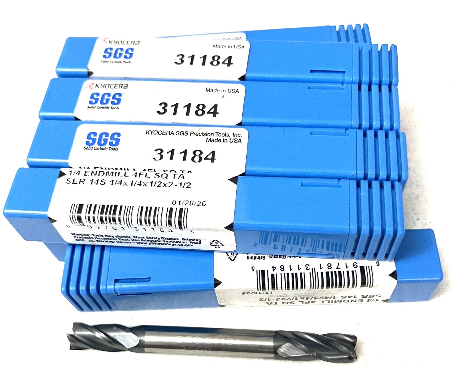 10Pcs SGS 31184 1/4″ End Mill 4 Flute Square Double End 1/2″ LOC Carbide AlTiN
