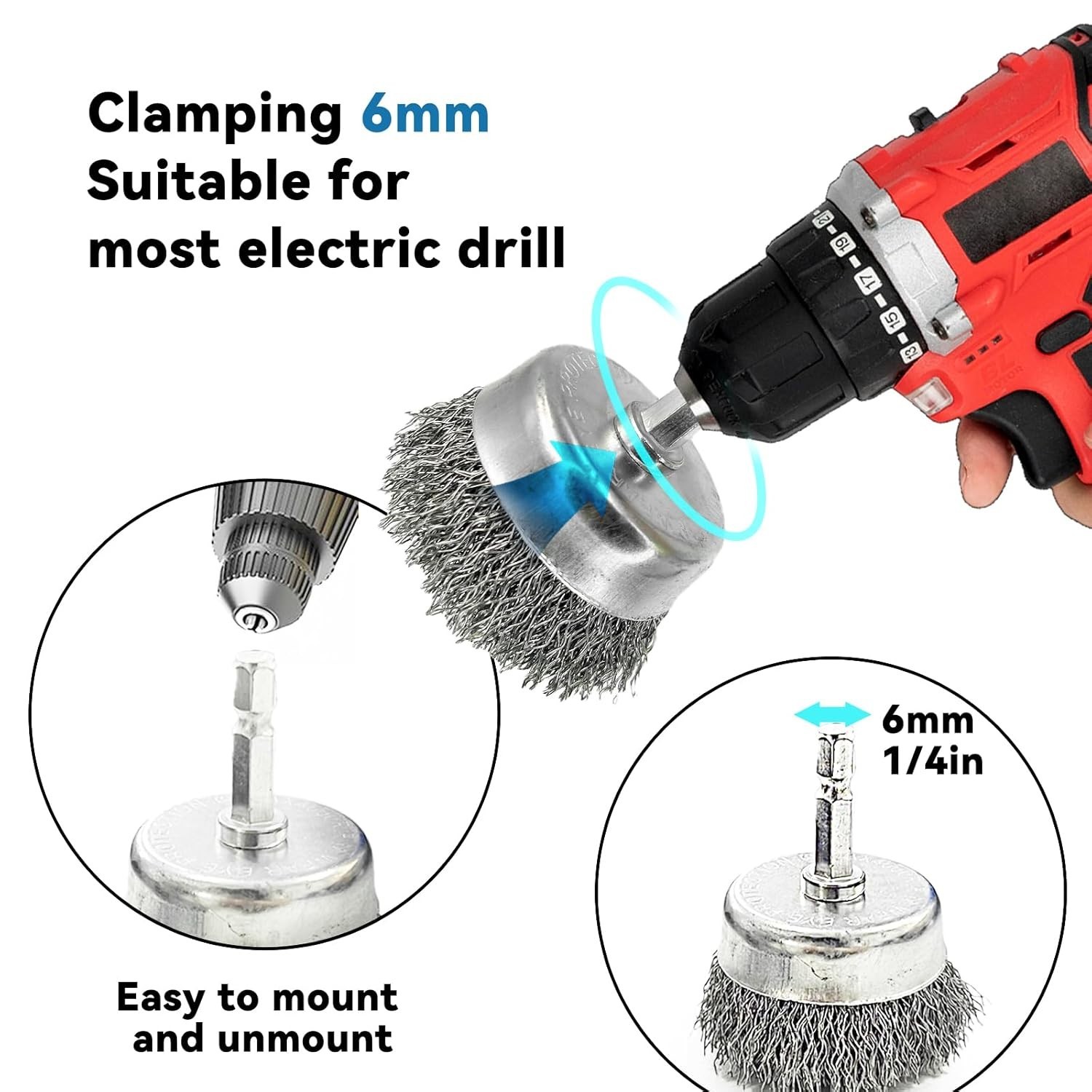 10pack Wire Wheel Cup Brush Set for Drill Abrasive with 1/4″ Hex Shank,Extn. Rod